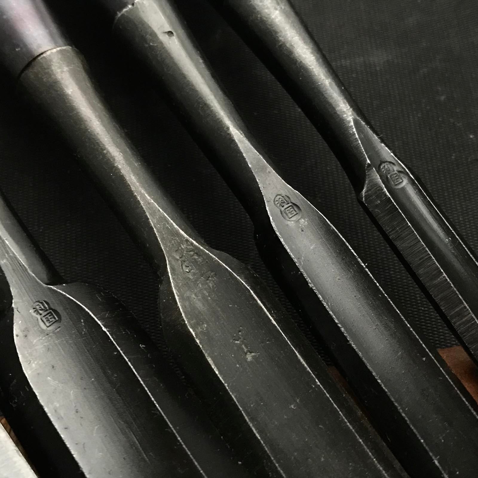 #12 Old stock Soto maru chisels set with white steel 掘出し物 外丸組鑿 6本組 Sotomarunomi