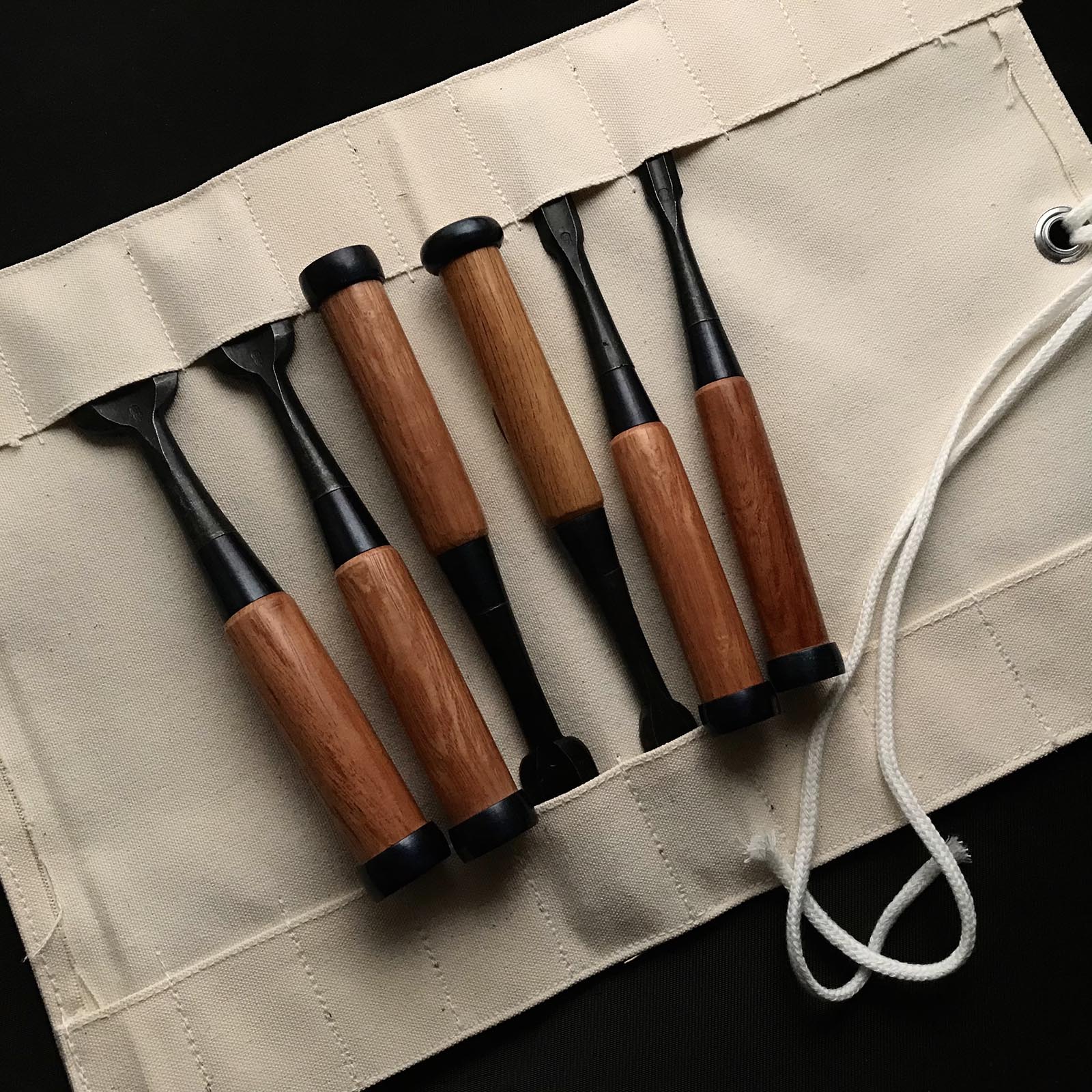 #12 Old stock Soto maru chisels set with white steel 掘出し物 外丸組鑿 6本組 Sotomarunomi