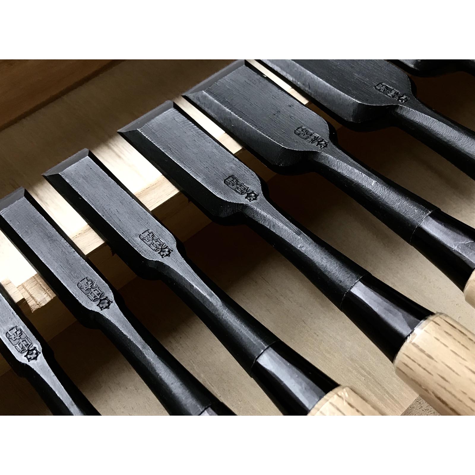 Tasai Bench chisels set with blue steel Oirenomi 田斎作 黒仕上 追入組鑿 15本组
