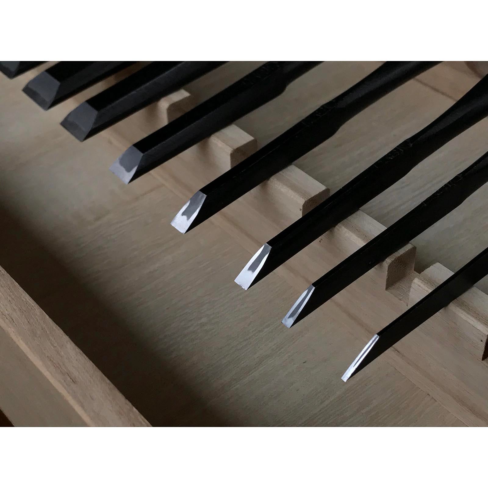Tasai Bench chisels set with blue steel Oirenomi 田斎作 黒仕上 追入組鑿 15本组