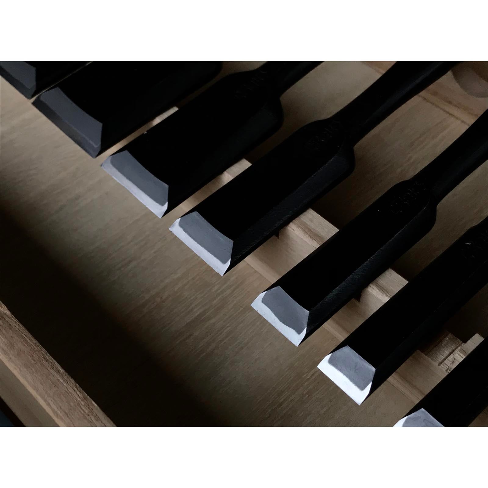 Tasai Bench chisels set with blue steel Oirenomi 田斎作 黒仕上 追入組鑿 15本组
