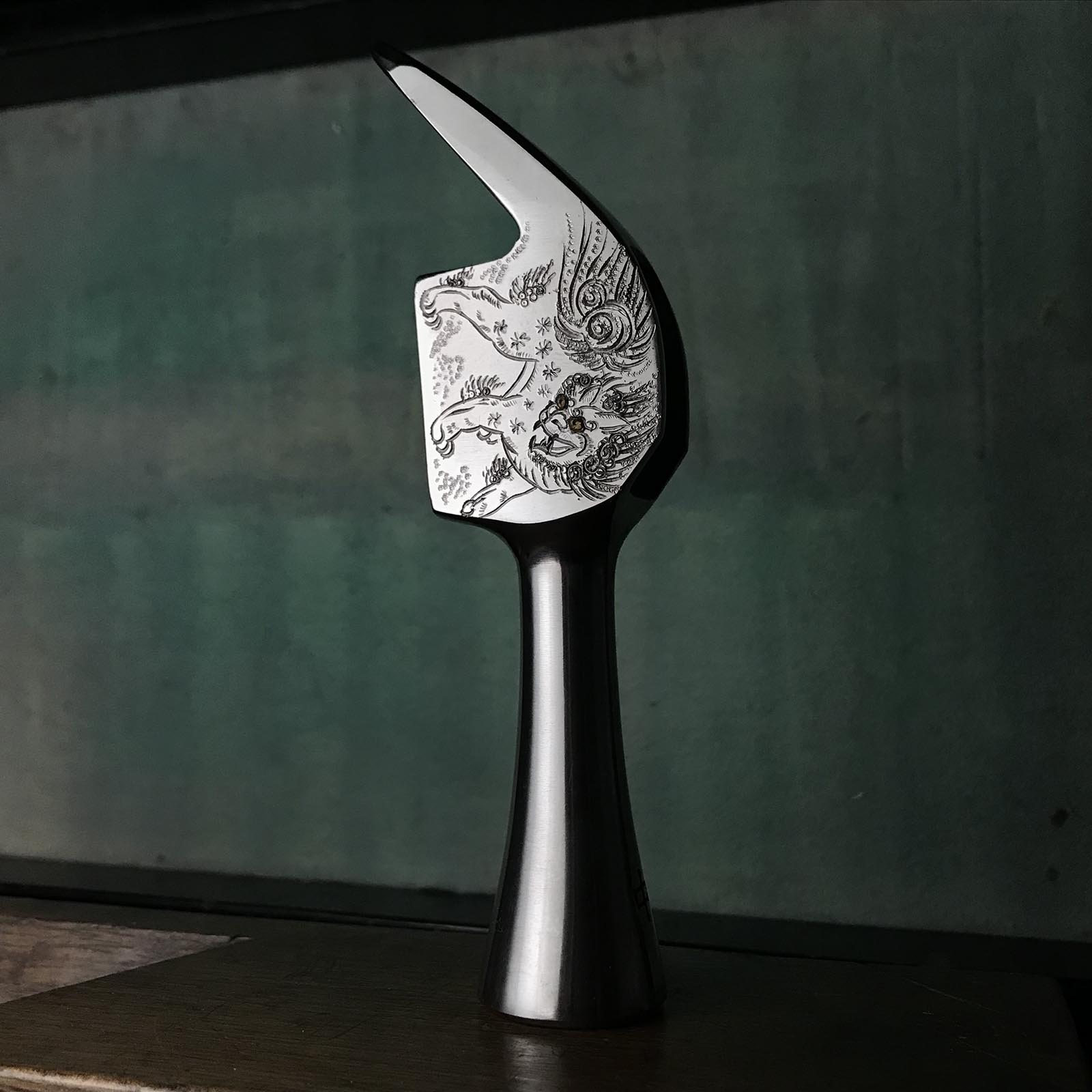 Old stock Kariwaku Stainless steel Hammers with Kirin carving 掘出し物 麒麟彫入 ステンレス仮枠ハンマー 滑り止めなし