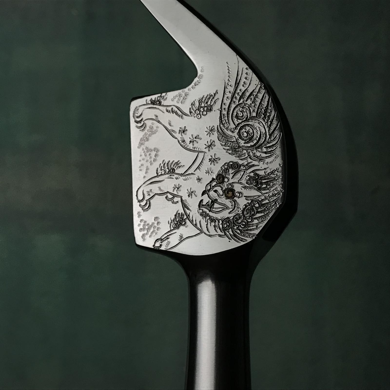 Old stock Kariwaku Stainless steel Hammers with Kirin carving 掘出し物 麒麟彫入 ステンレス仮枠ハンマー 滑り止めなし