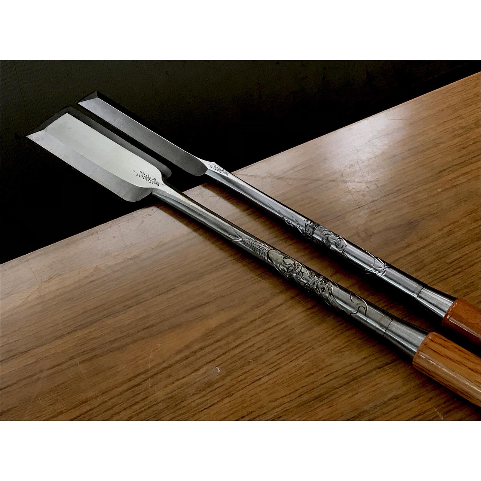 Old stock Kanemitsu Special made Slick Chisels set 掘出し物 兼光特製 龍虎彫 本突き組鑿 54,24mm Ootsuki-nomi, Hontsuki-Nomi #2