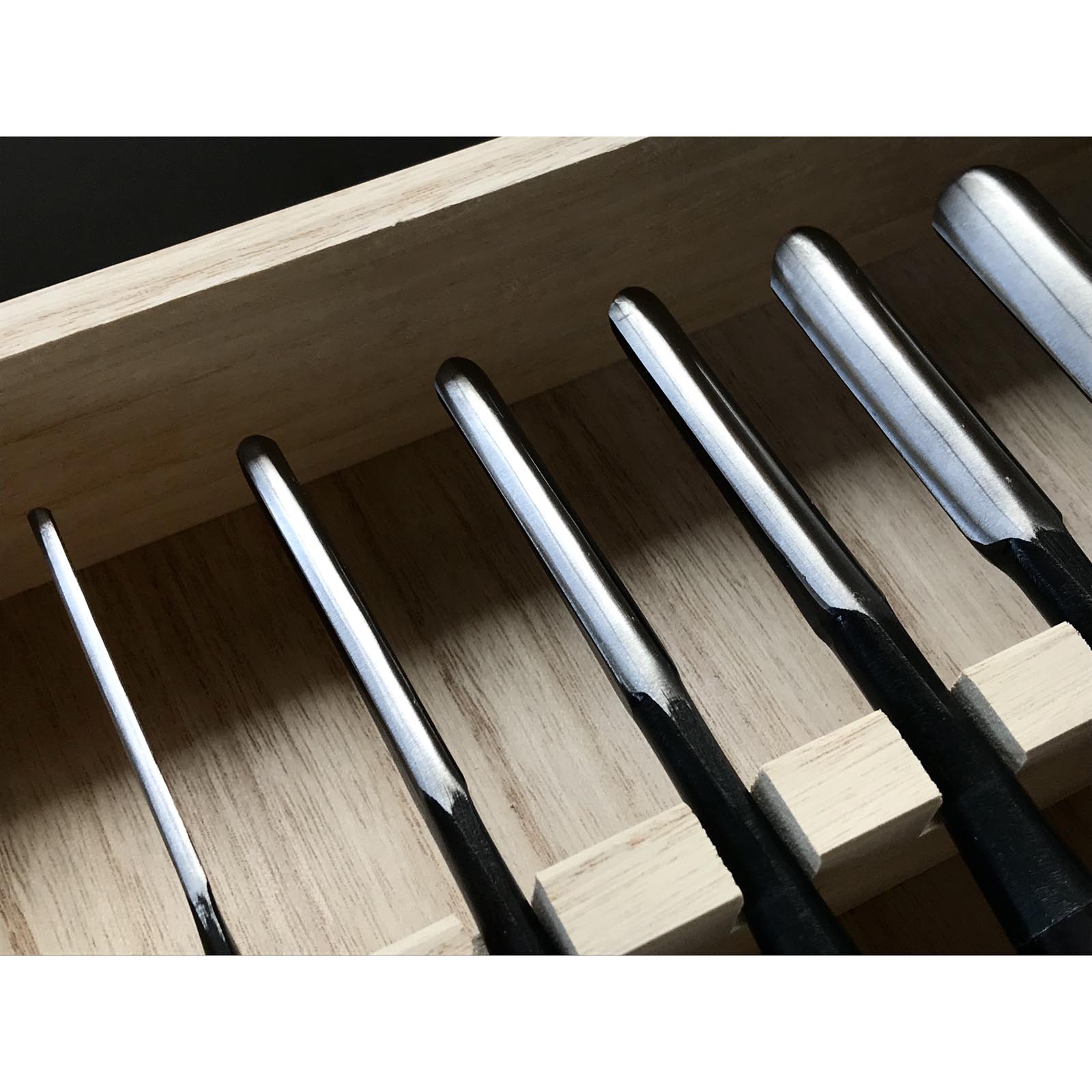 Tasai Soto maru chisels set with blue steel 田斎 外丸組鑿 Sotomarunomi