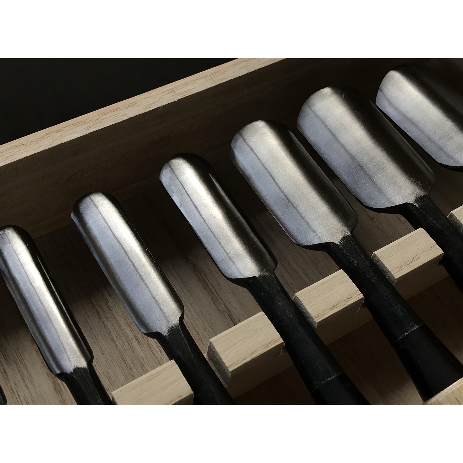 Tasai Soto maru chisels set with blue steel 田斎 外丸組鑿 Sotomarunomi