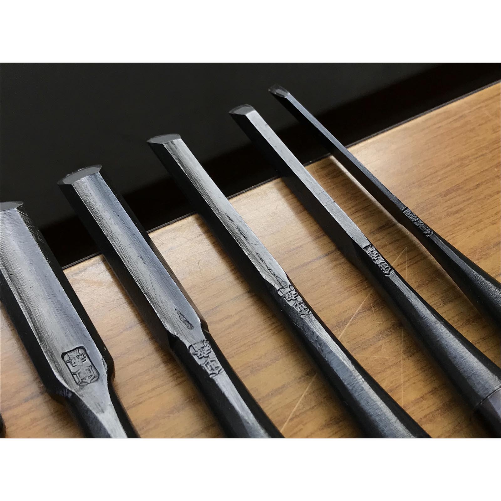 Tasai Soto maru chisels set with blue steel 田斎 外丸組鑿 Sotomarunomi