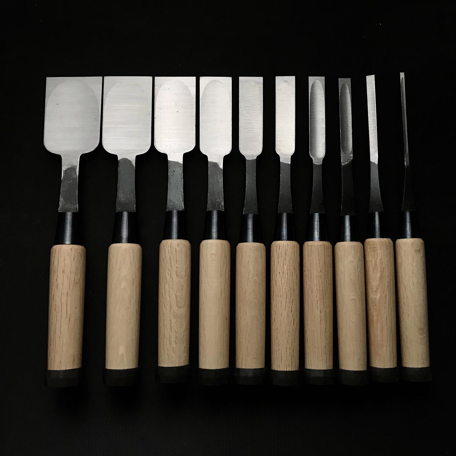 Ouchi Hiramachi type Bench chisels set by Ouchi 4th generation 四代目大内俊明作 宗家大内 平待追入組鑿 Oirenomi
