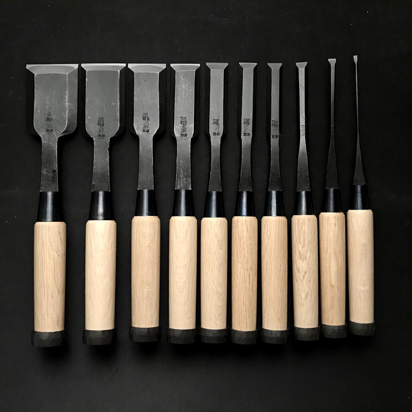 Ouchi Hiramachi type Bench chisels set by Ouchi 4th generation 四代目大内俊明作 宗家大内 平待追入組鑿 Oirenomi