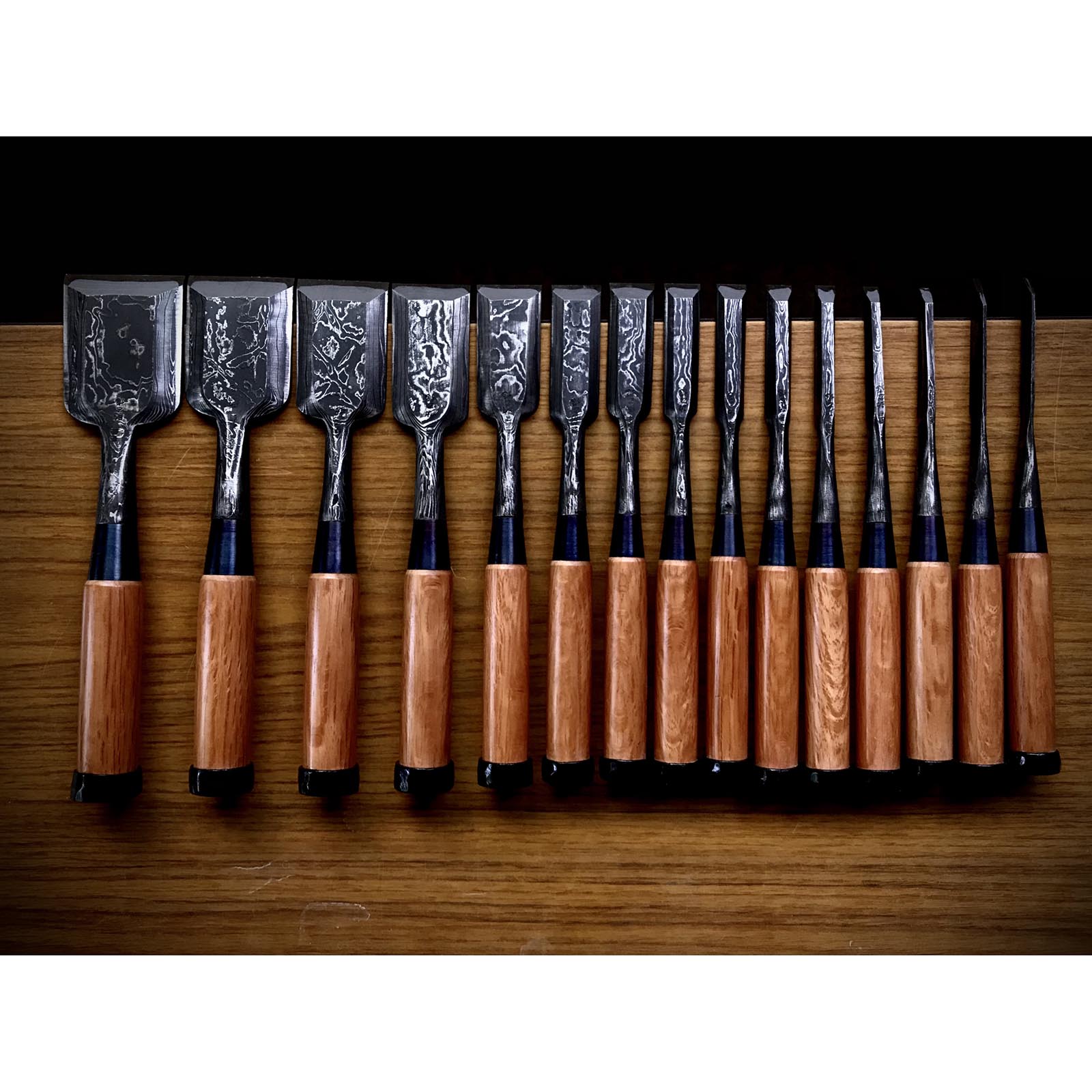 Sukemasa #2 Suminagashi Bench chisels set ___助正 墨流し 追入15本組鑿 Oirenomi