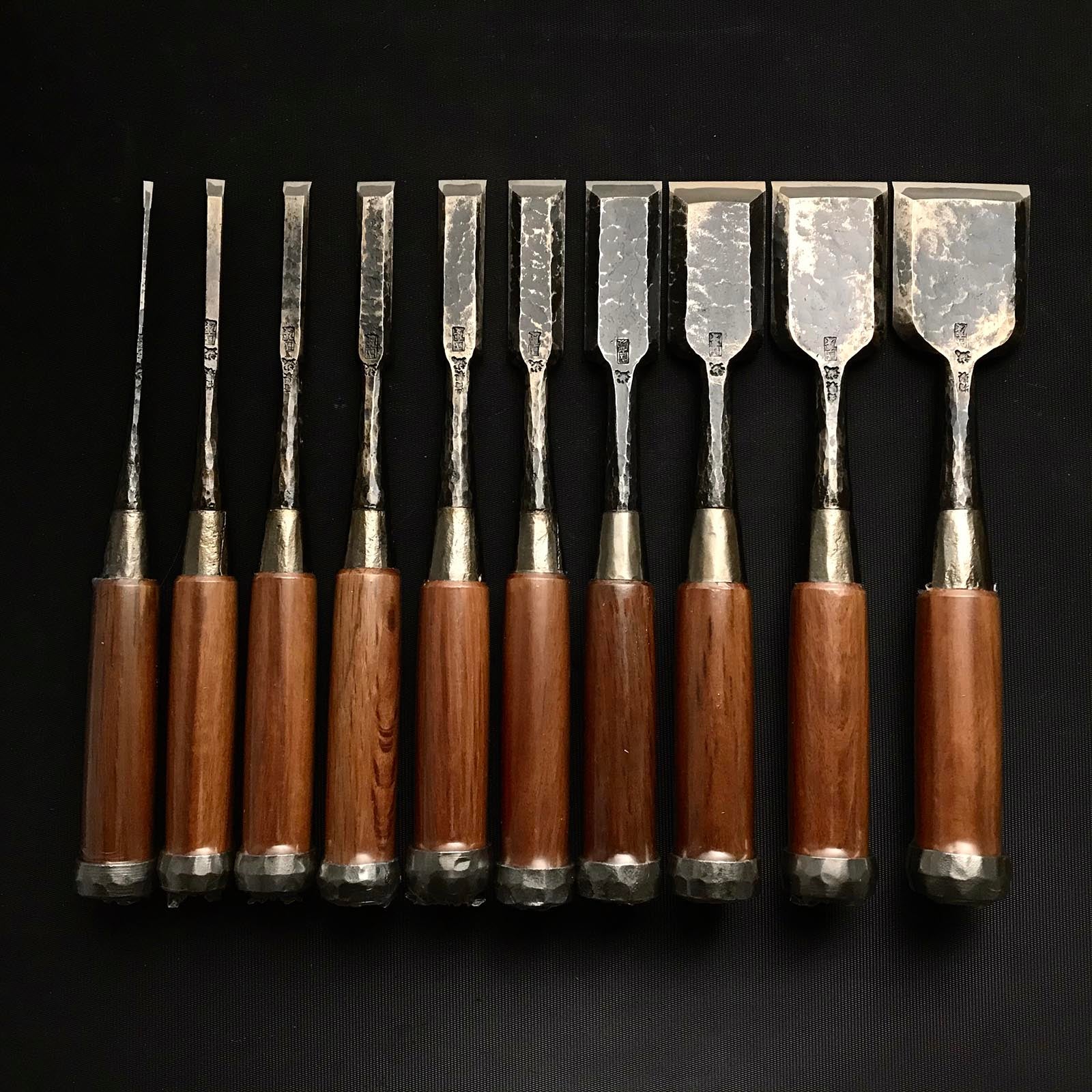 Kunikei 3rd Bench chisels set by Ikeda Yoshiro 池田慶郎氏 三代目国慶作 槌目 追入組鑿 Oirenomi