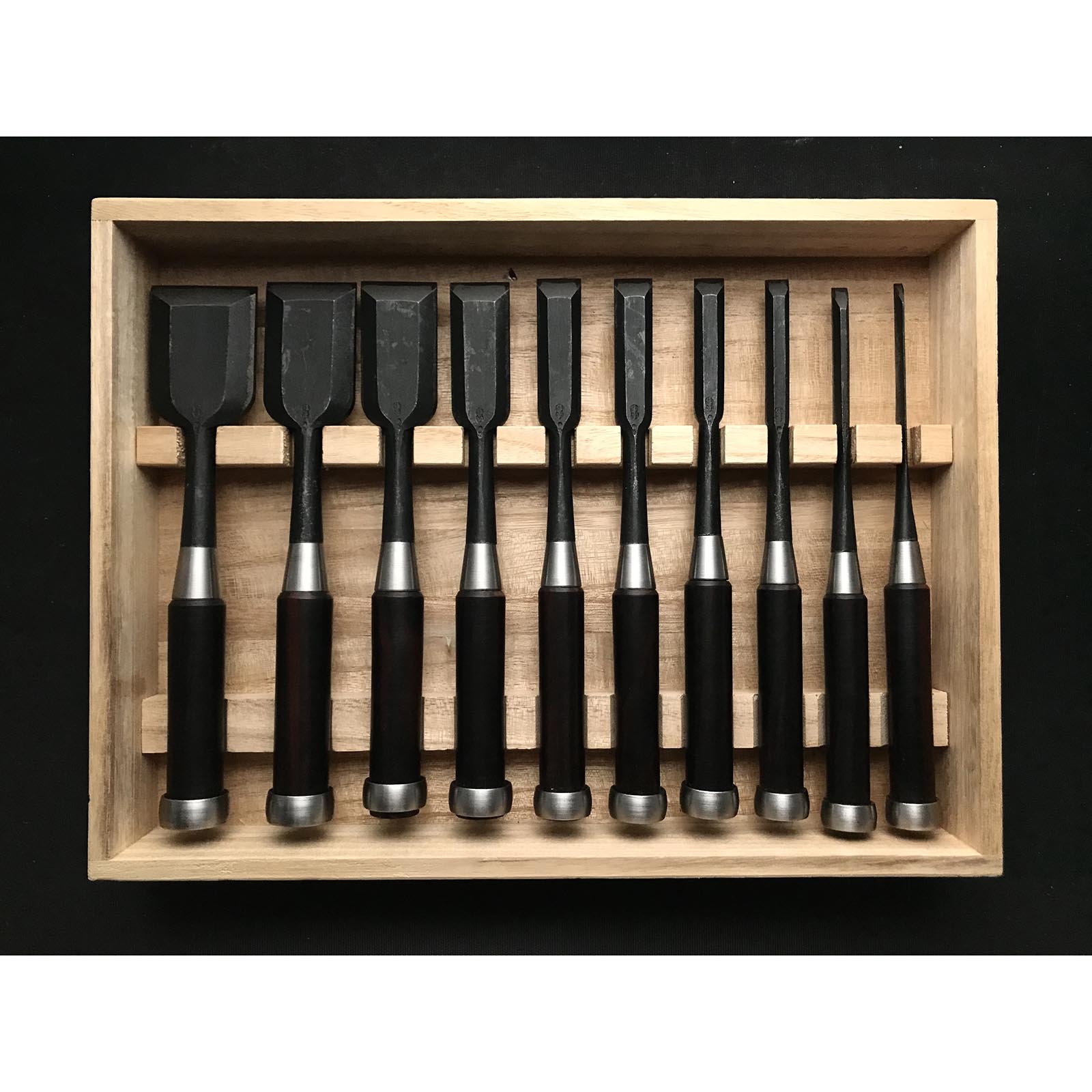Old Stock Hidari Hisasaku First Generation Bench chisels set 掘出し物 池上喜作氏 初代左久作 追入組鑿