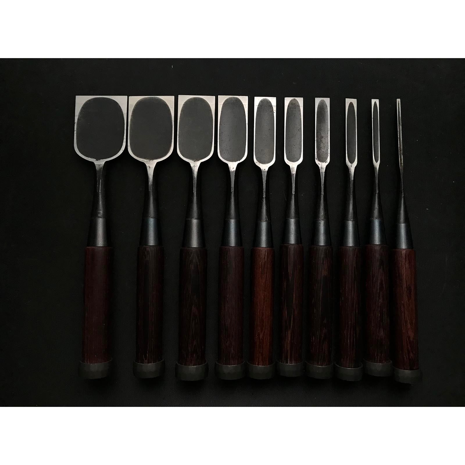 Old Stock Takahiro Kakuuchi Bench chisels set 掘出し物 孝弘 角打追入組鑿 鉄刀木柄