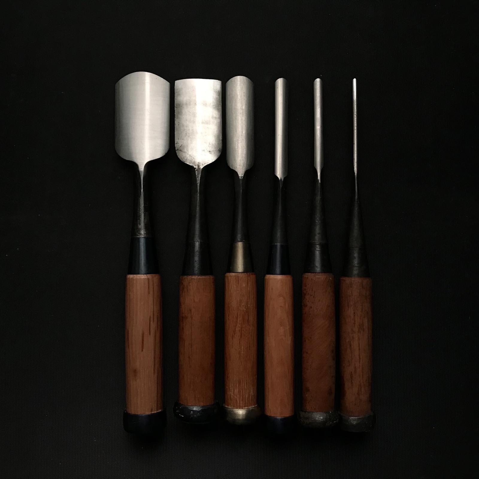 #13 旧蔵 外丸ノミセット 白鋼 掘り出し物 外丸組鑿 6本組 外丸ノミ