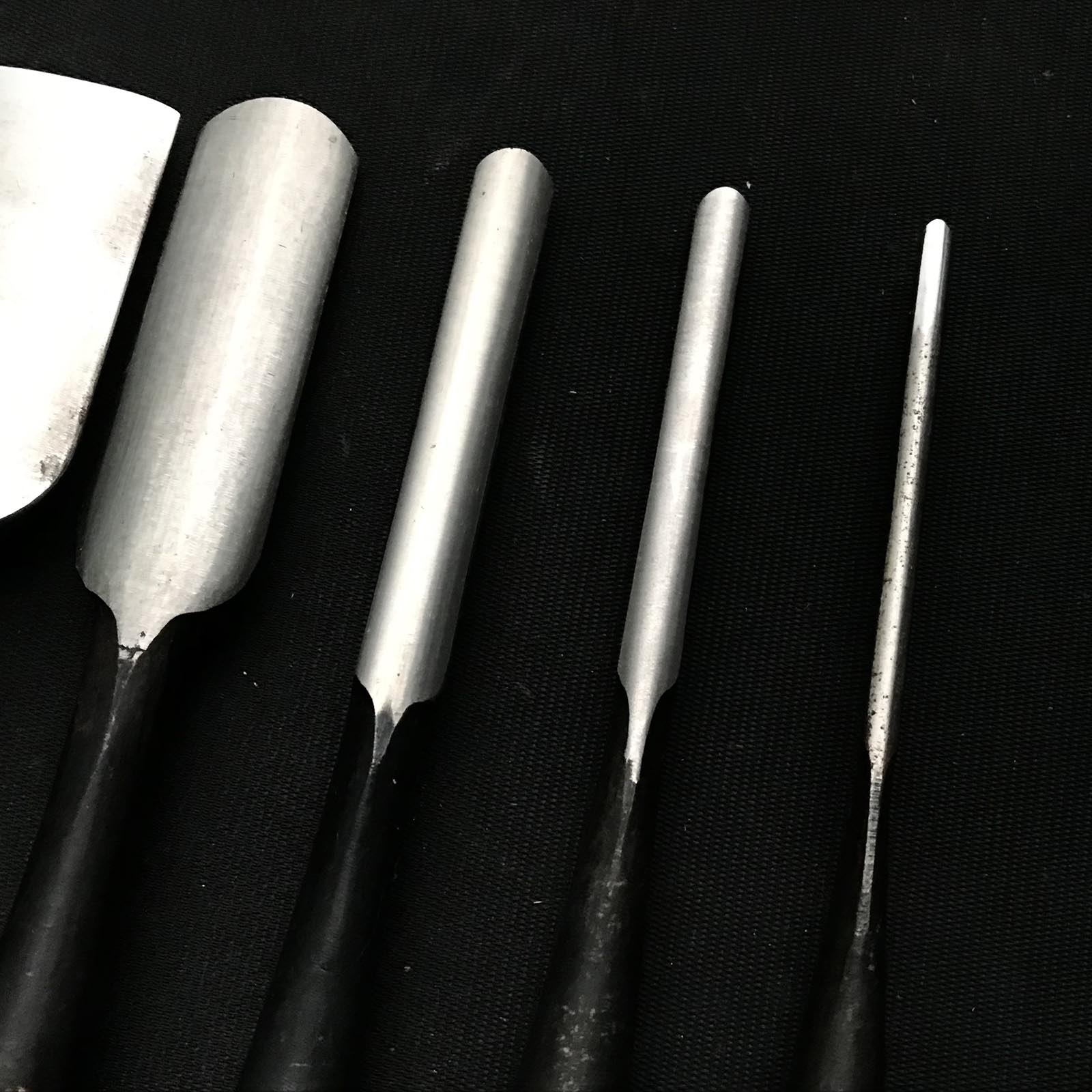 #13 Old stock Soto maru chisels set with white steel 掘出し物 外丸組鑿 6本組 Sotomarunomi