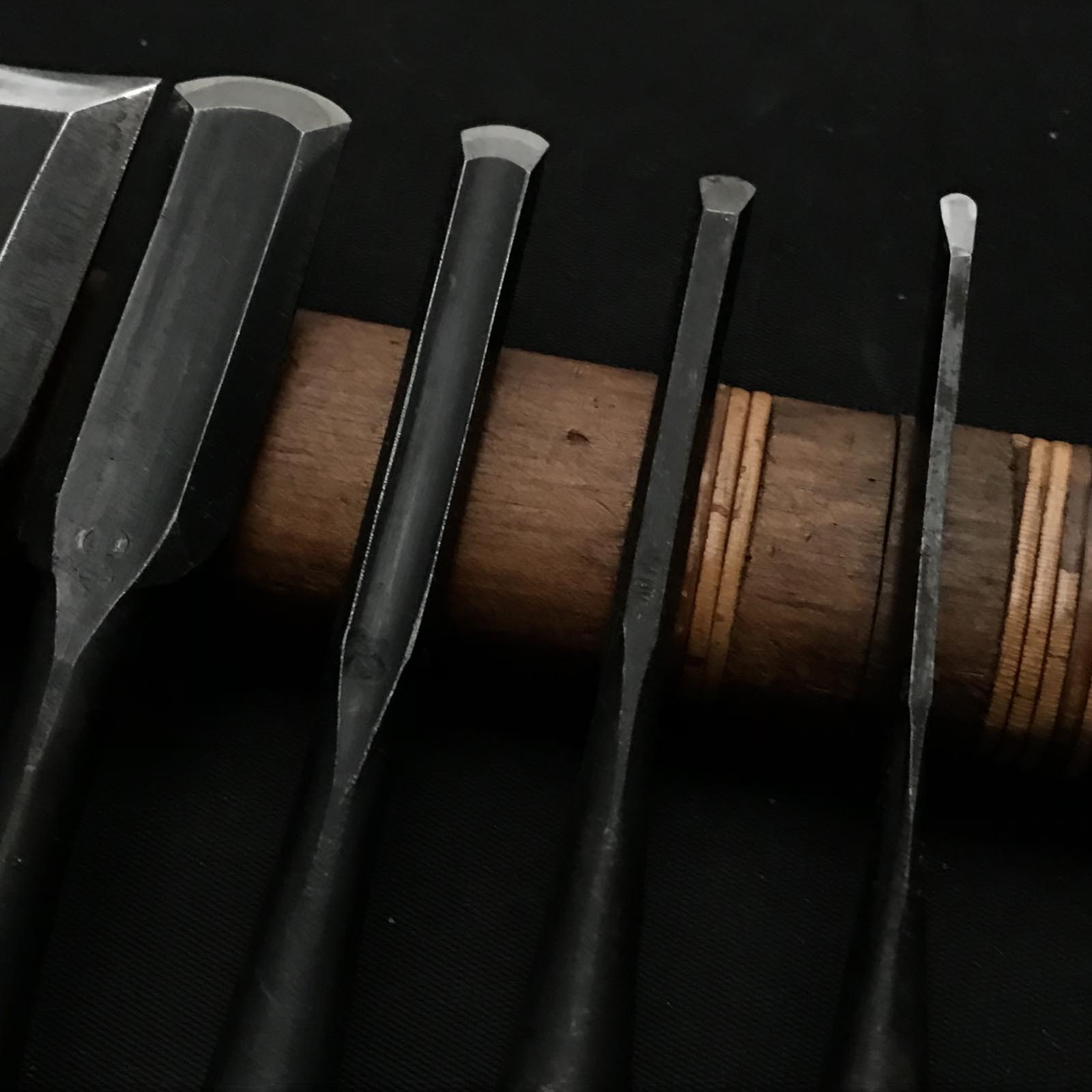 #13 Old stock Soto maru chisels set with white steel 掘出し物 外丸組鑿 6本組 Sotomarunomi