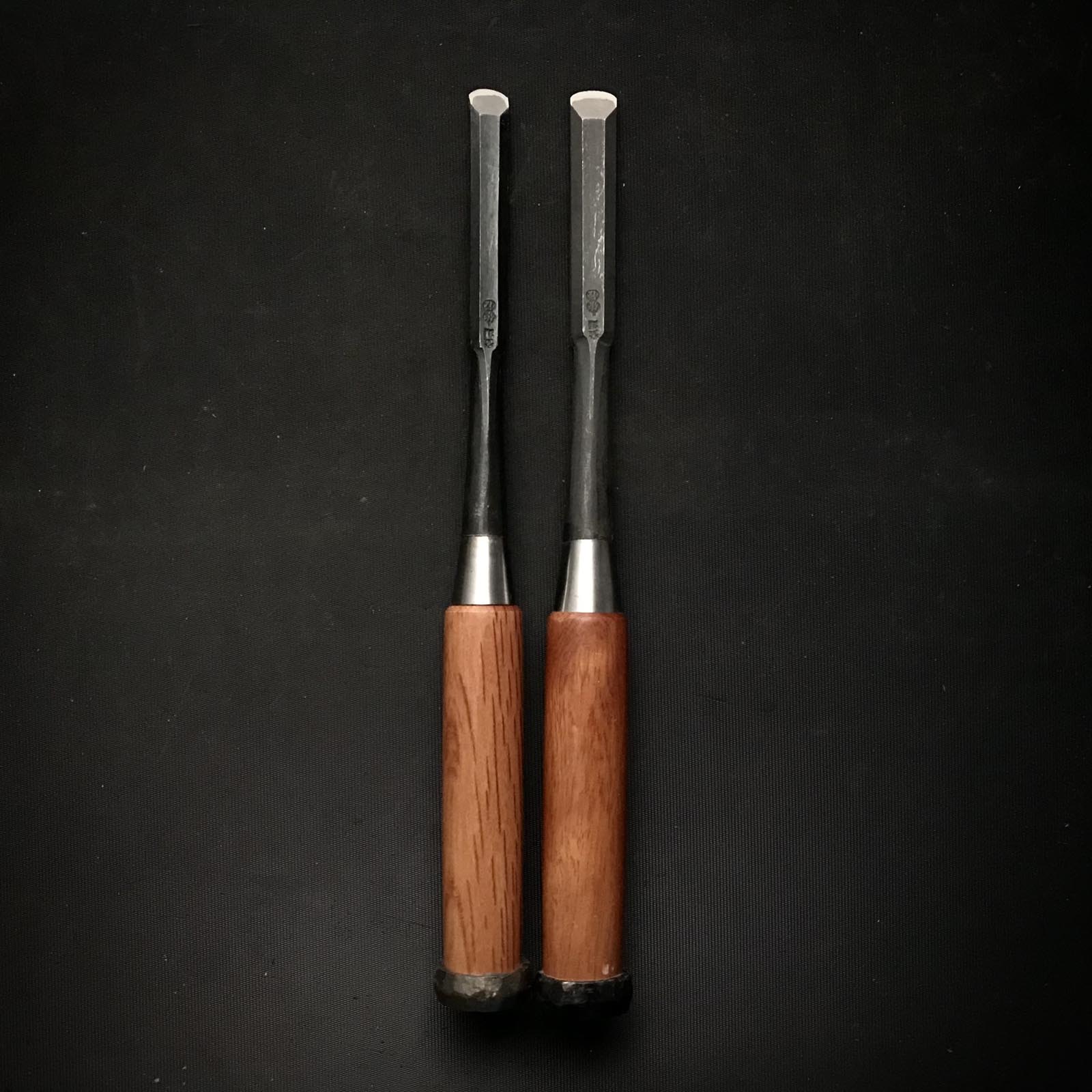 Old stock Tasai Sotomaru chisels with blue steel 掘出し物 田斎作 外丸鑿 12,15mm