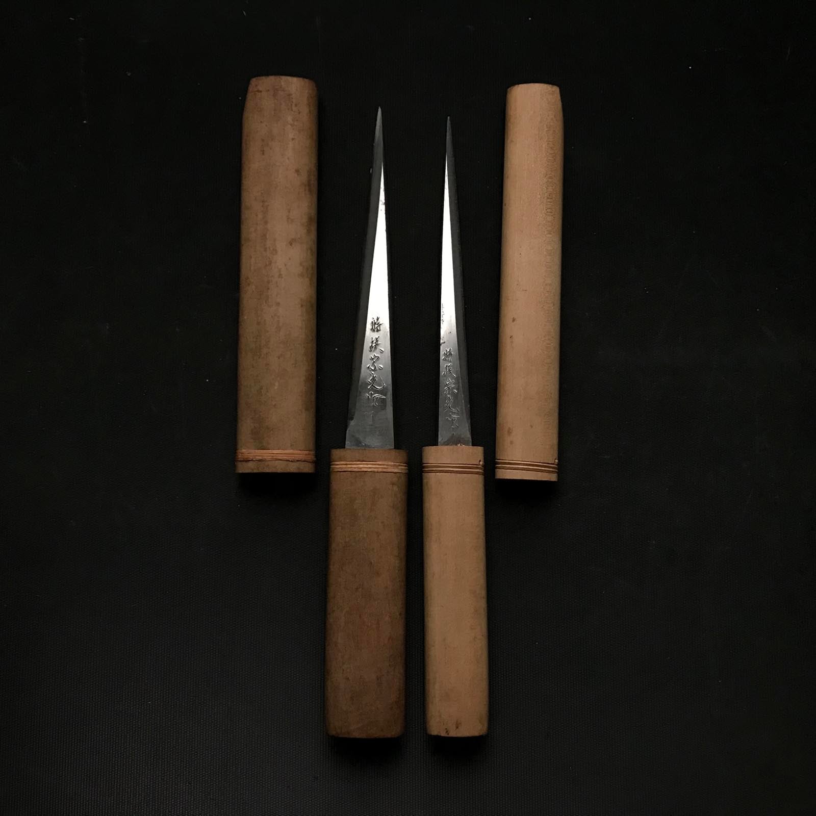 Old stock Munemitsu Kuri Kokatana set with white steel  掘出し物 宗光 繰り小刀 左右組