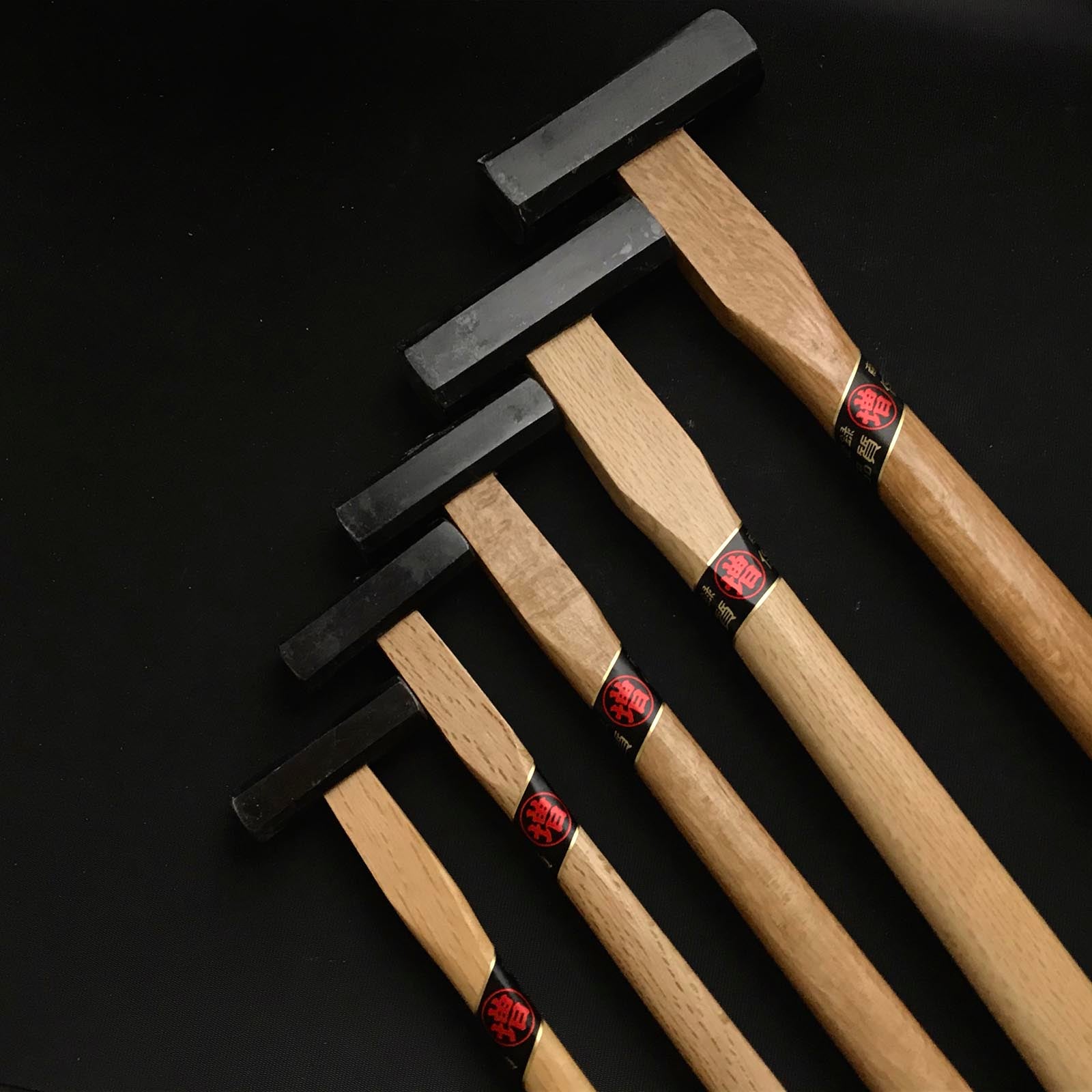 Old stock for beginner Marumasu Octagon Hammers Blacksmith finish with handle 掘出し物 丸增 八角玄翁 柄付 黒仕上