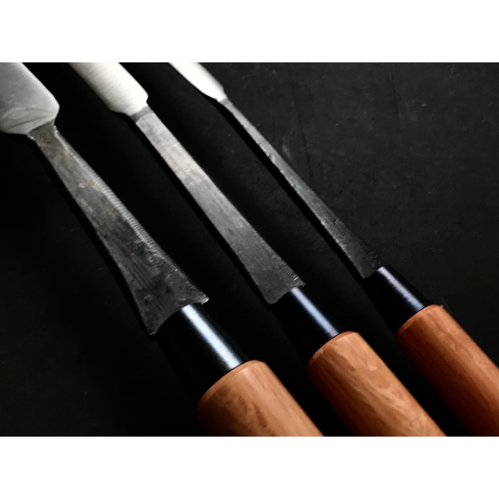 Mori Saya chisels set with White steel / 杜 清玄作 鞘造り鑿 白紙一号鋼