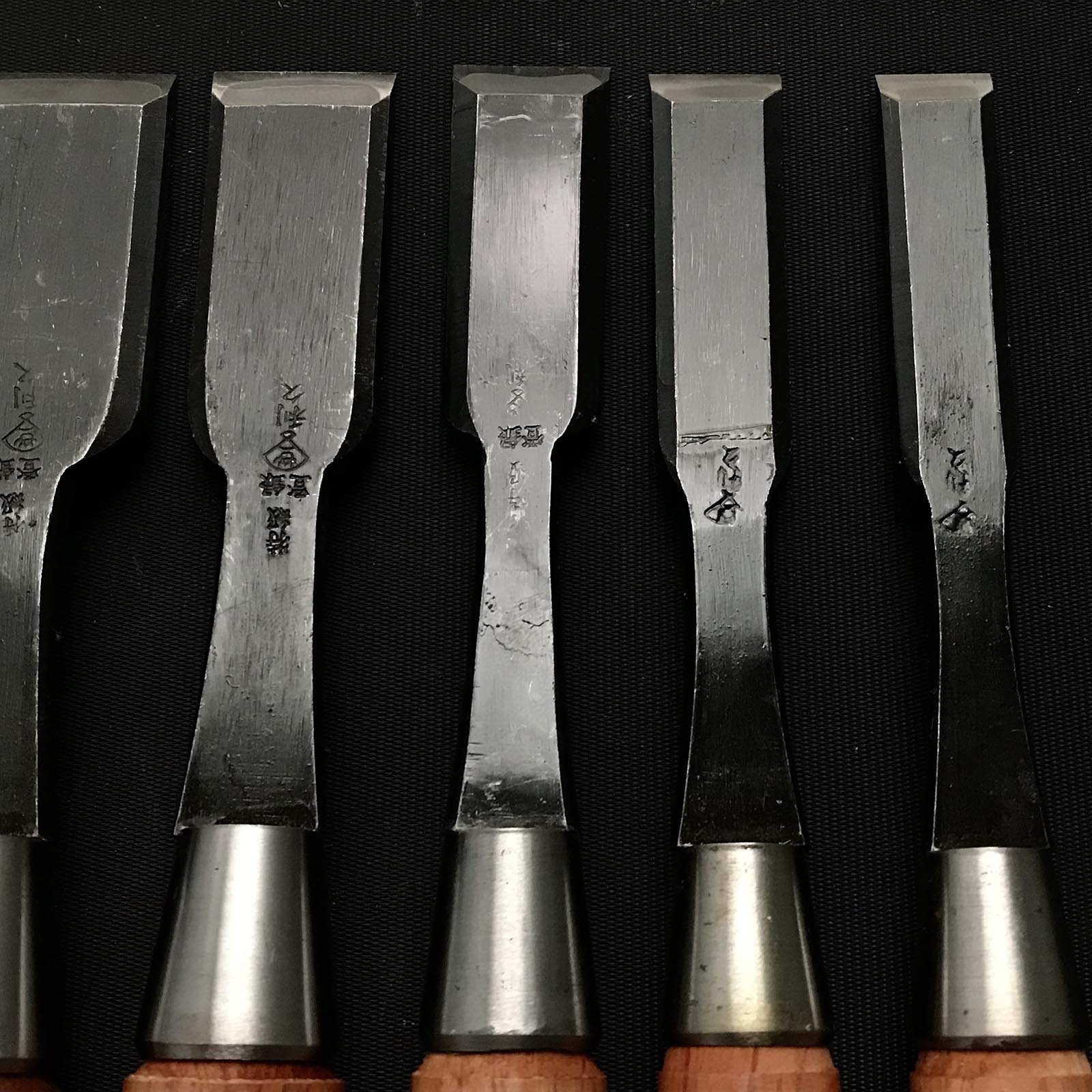 Old stock Toshihisa Hiramachi type Bench chisels set 掘出し物 利久 平待追入鑿 7本組 Hiramachi-nomi