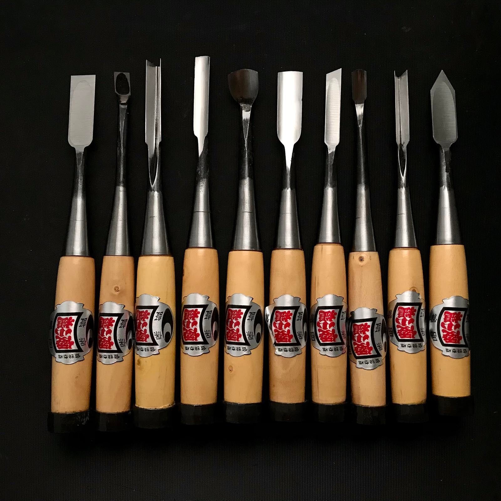 旧蔵 大和小槌 組柄付彫刻刀セット 掘り出し物 倭小槌 彫刻組鑿 グミ柄 10本