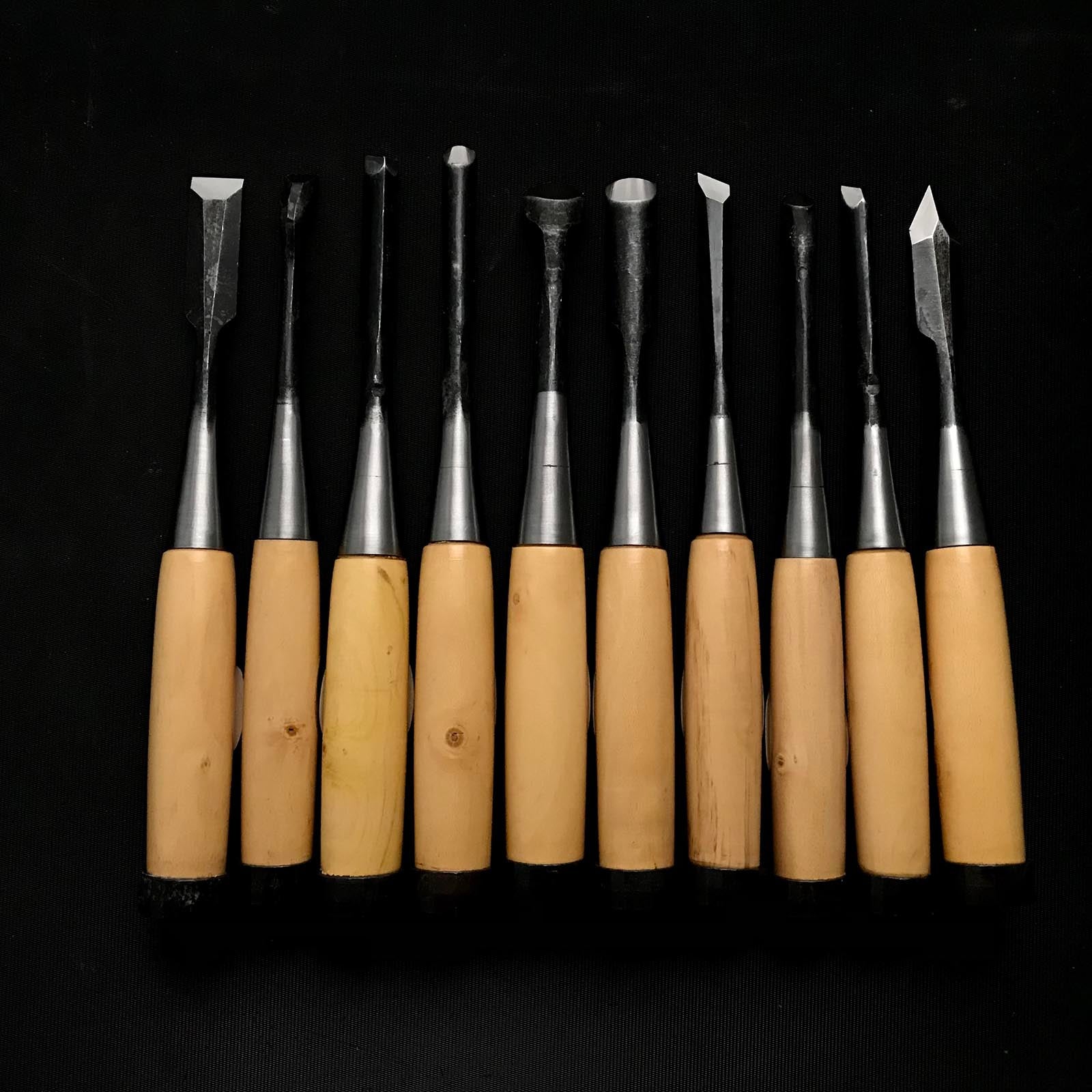 旧蔵 大和小槌 組柄付彫刻刀セット 掘り出し物 倭小槌 彫刻組鑿 グミ柄 10本