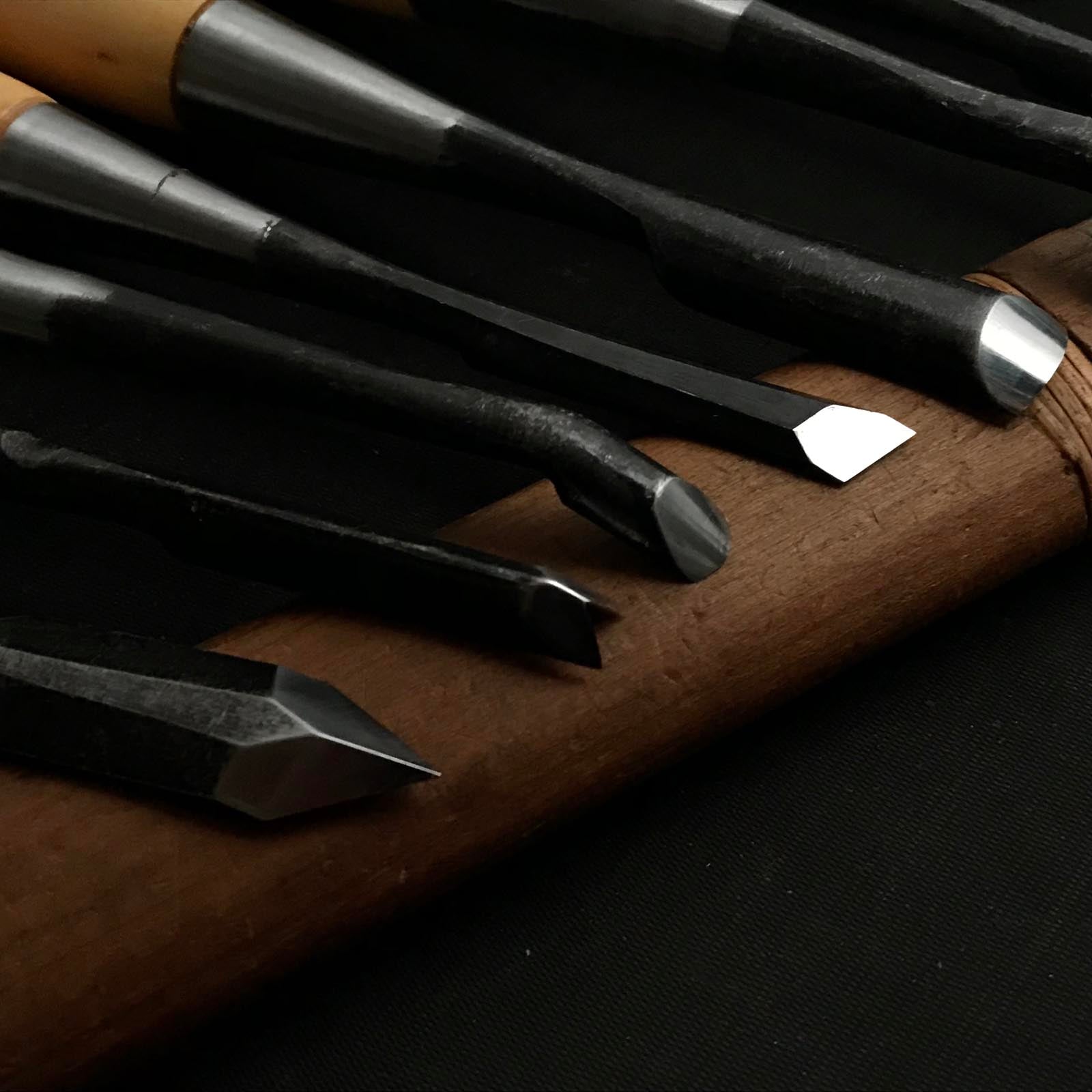 旧蔵 大和小槌 組柄付彫刻刀セット 掘り出し物 倭小槌 彫刻組鑿 グミ柄 10本