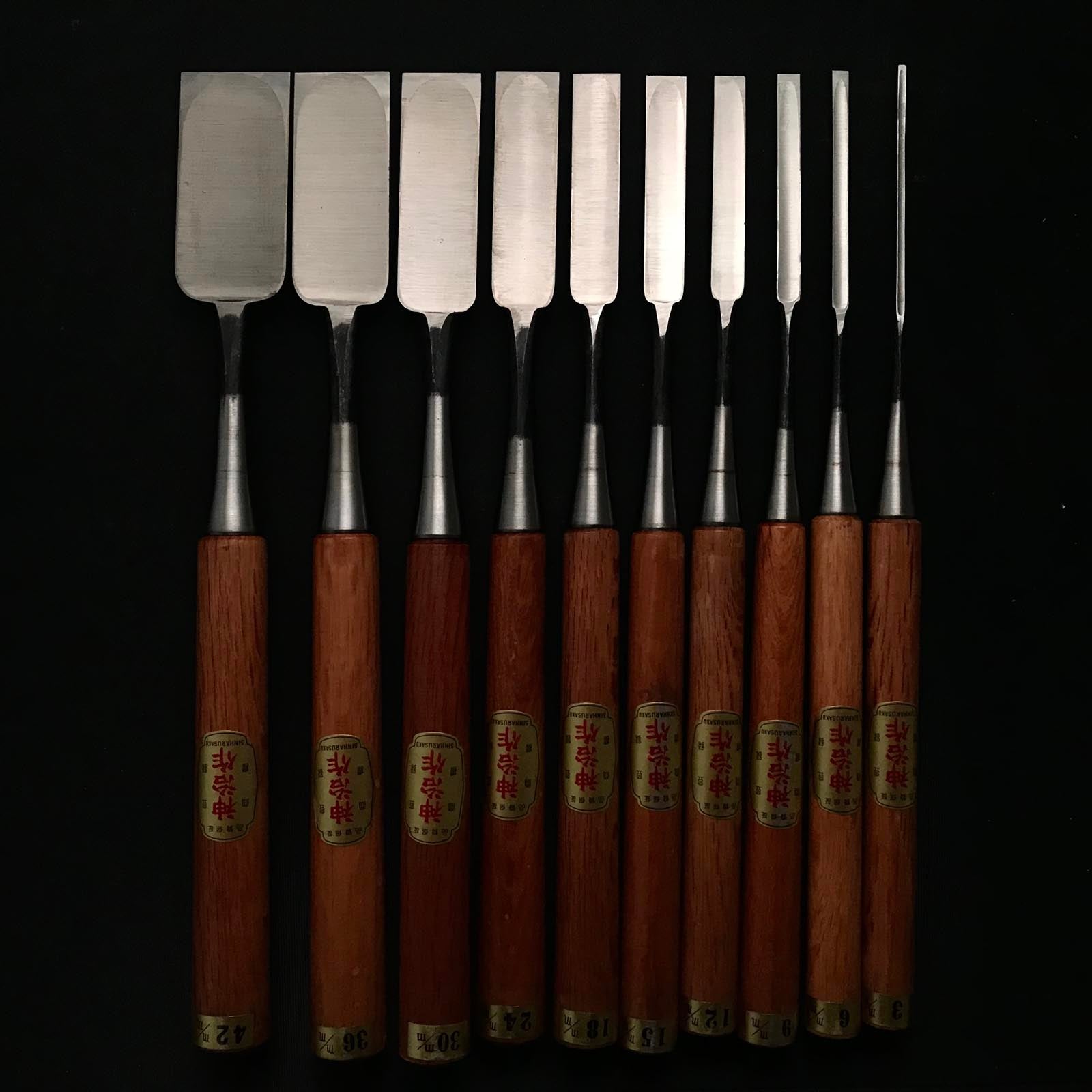 Old stock Kamijisaku Paring chisels set 掘出し物 神治作 薄鑿10本組 Usunomi