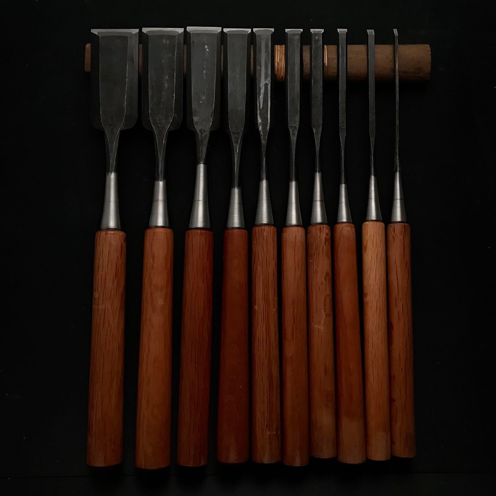 Old stock Kamijisaku Paring chisels set 掘出し物 神治作 薄鑿10本組 Usunomi