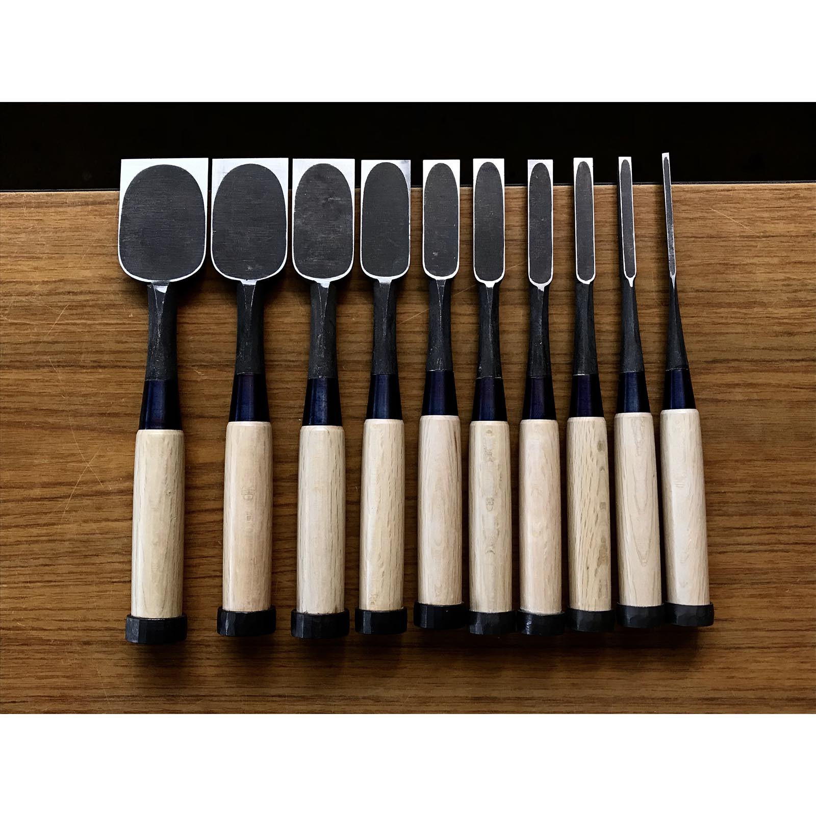 Old stock Masashige Bench chisels set by Masataka Miyawaki 掘出し物 宮脇正孝氏 正繁 追入組鑿 Oirenomi