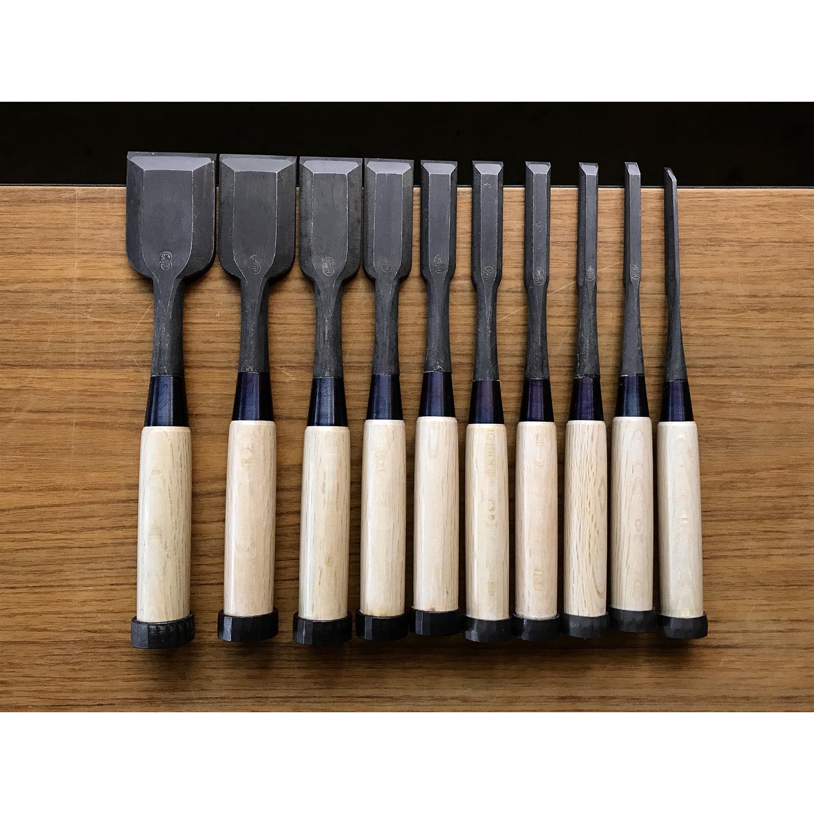 Old stock Masashige Bench chisels set by Masataka Miyawaki 掘出し物 宮脇正孝氏 正繁 追入組鑿 Oirenomi