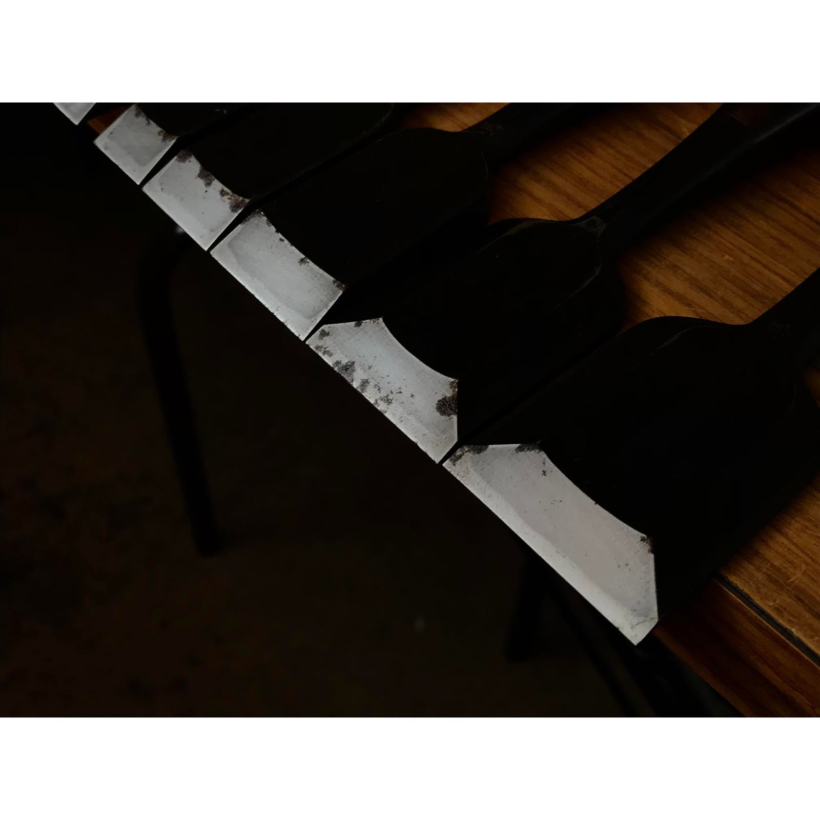 Old stock Hidari Ichihiro Second Generation Kakuuchi Bench chisels set 掘出し物 月市弘 二代目左市弘山崎勇作 角打追入組鑿 Oirenomi