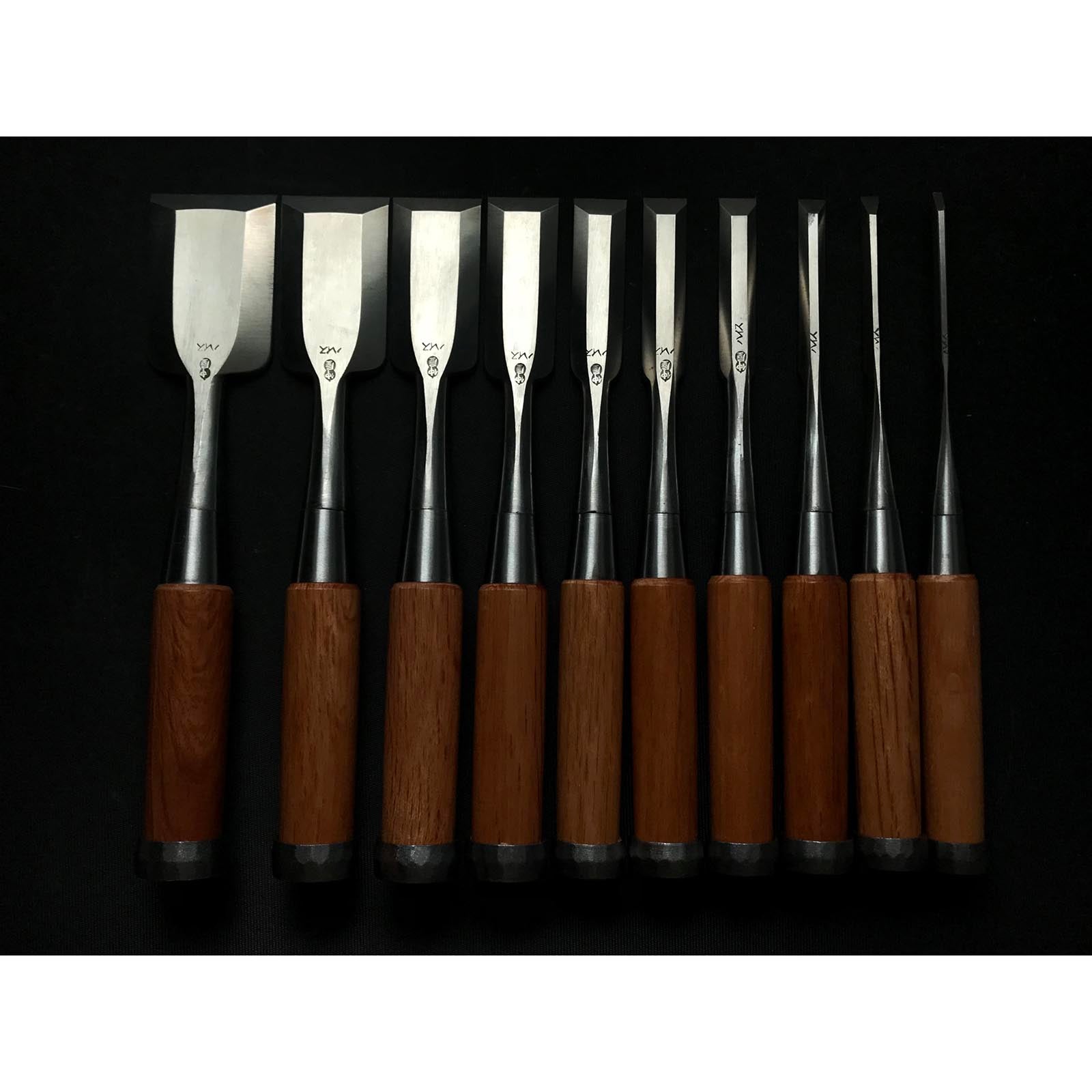 Old stock Wholesaler stamp Sukemaru 4th High-Speed Steel Bench chisels set 掘出し物 四代助丸 問屋銘 ハイス鋼追入組鑿 Oirenomi