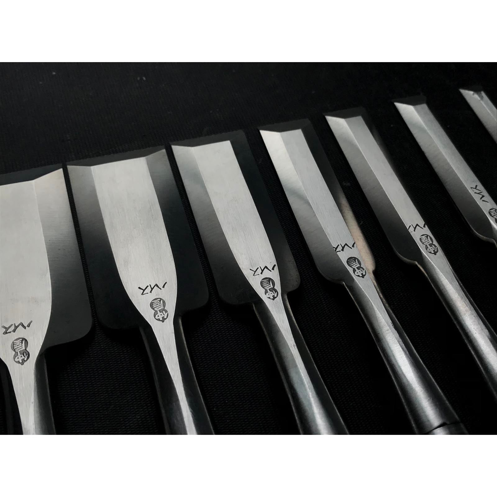 Old stock Wholesaler stamp Sukemaru 4th High-Speed Steel Bench chisels set 掘出し物 四代助丸 問屋銘 ハイス鋼追入組鑿 Oirenomi