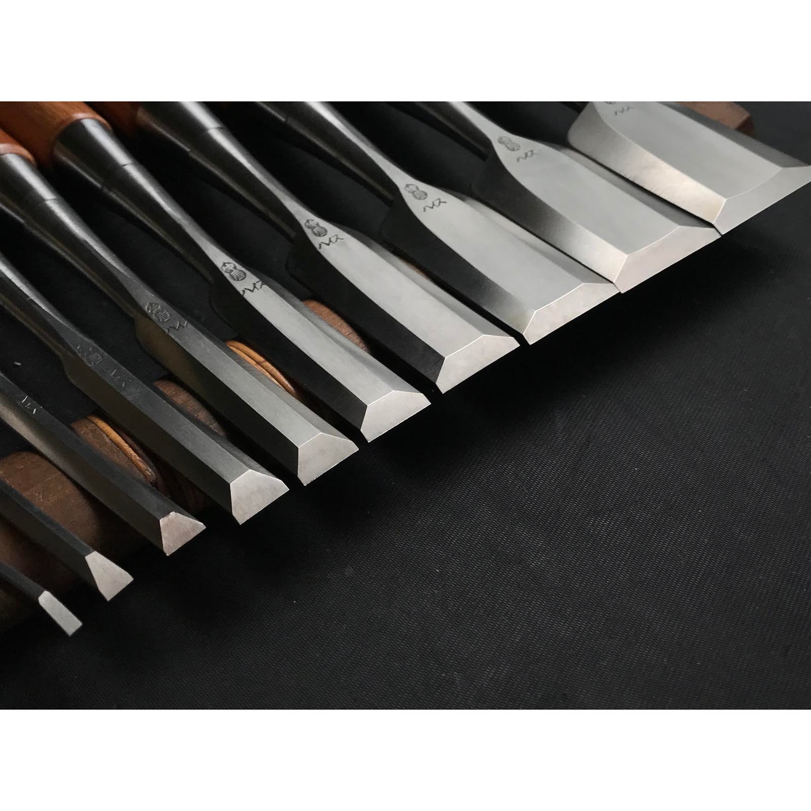 Old stock Wholesaler stamp Sukemaru 4th High-Speed Steel Bench chisels set 掘出し物 四代助丸 問屋銘 ハイス鋼追入組鑿 Oirenomi