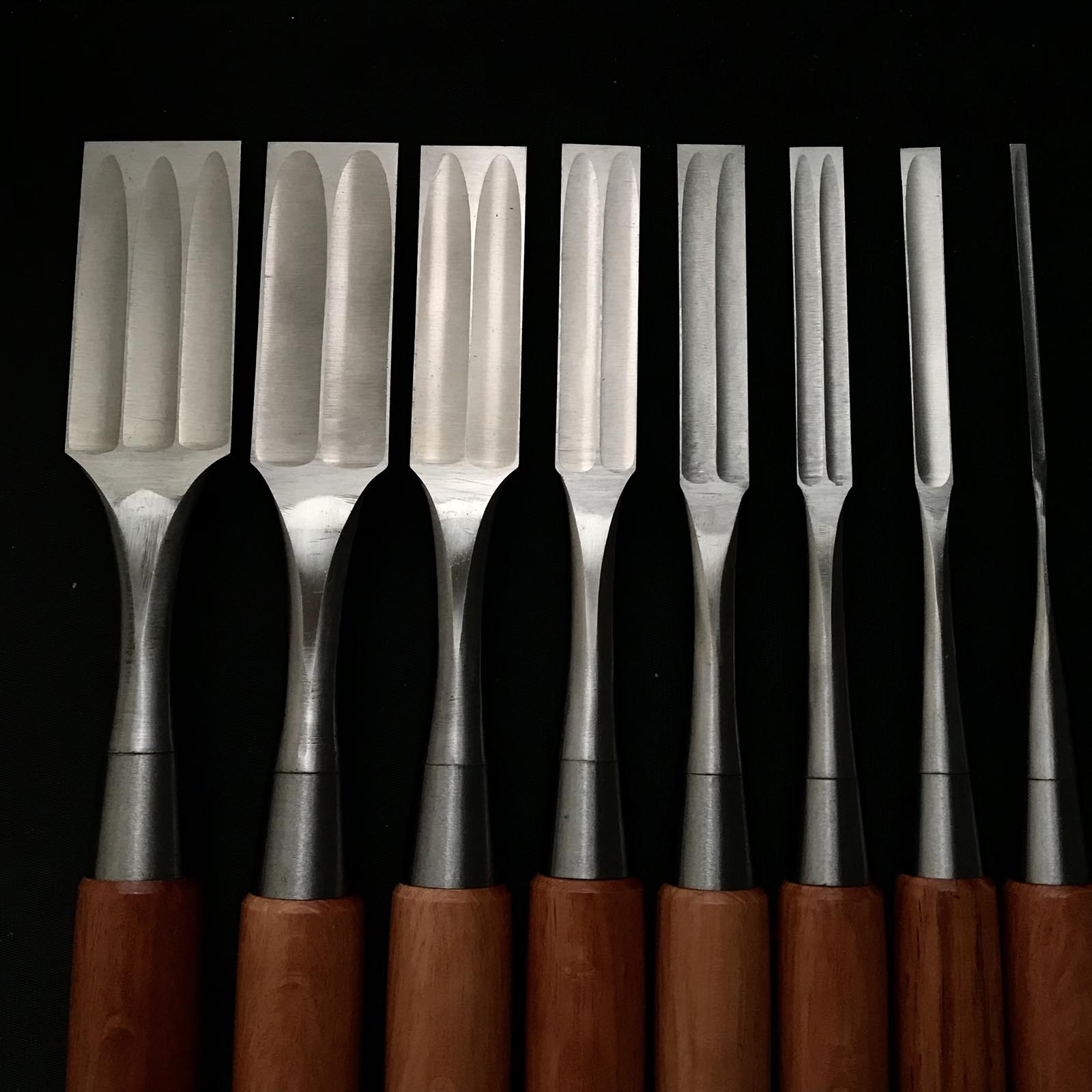 Sukemaru 4th High-Speed Steel Damekiri chisels by Usui Yoshio 四代助丸 碓氷淑郎 ハイス鋼 ダメ切り鑿 三本裏 Damekirinomi