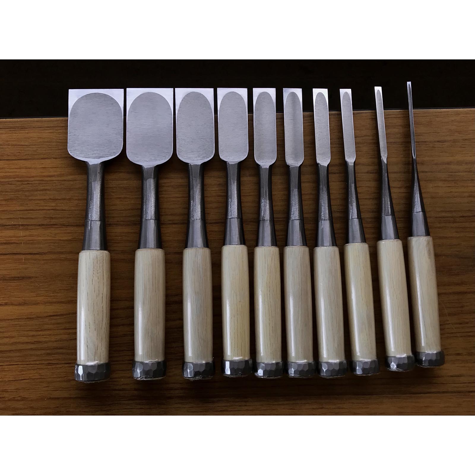 Tasai #2 Bench chisels set with blue steel Oirenomi 田斎作 磨き仕上 追入組鑿