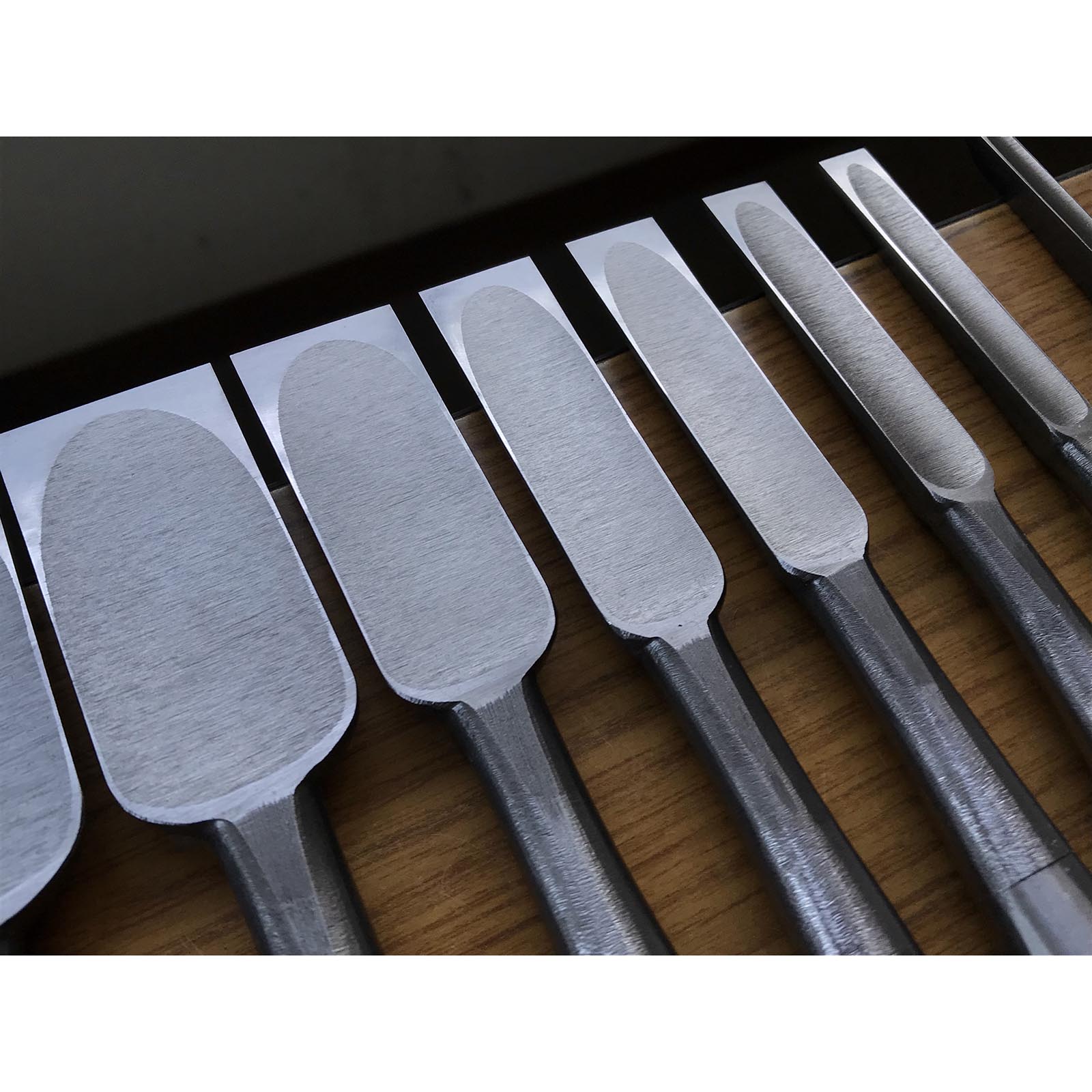 Tasai #2 Bench chisels set with blue steel Oirenomi 田斎作 磨き仕上 追入組鑿