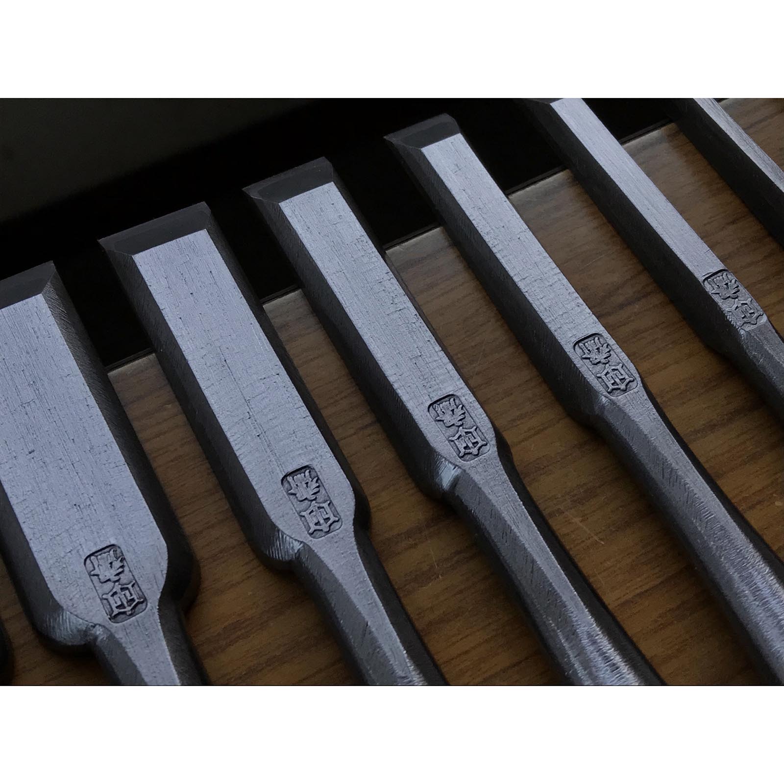 Tasai #2 Bench chisels set with blue steel Oirenomi 田斎作 磨き仕上 追入組鑿