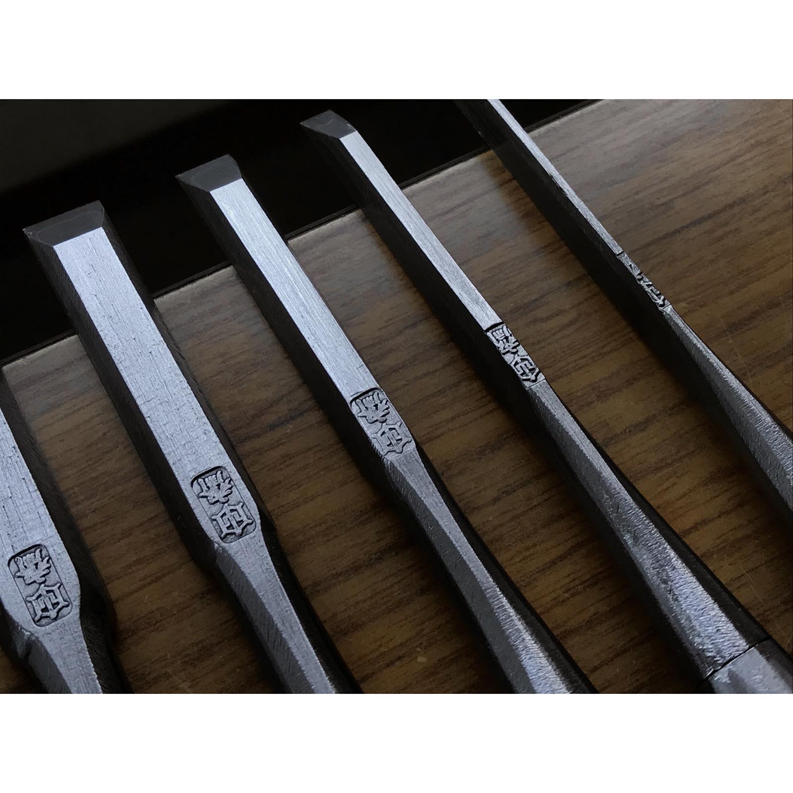 Tasai #2 Bench chisels set with blue steel Oirenomi 田斎作 磨き仕上 追入組鑿