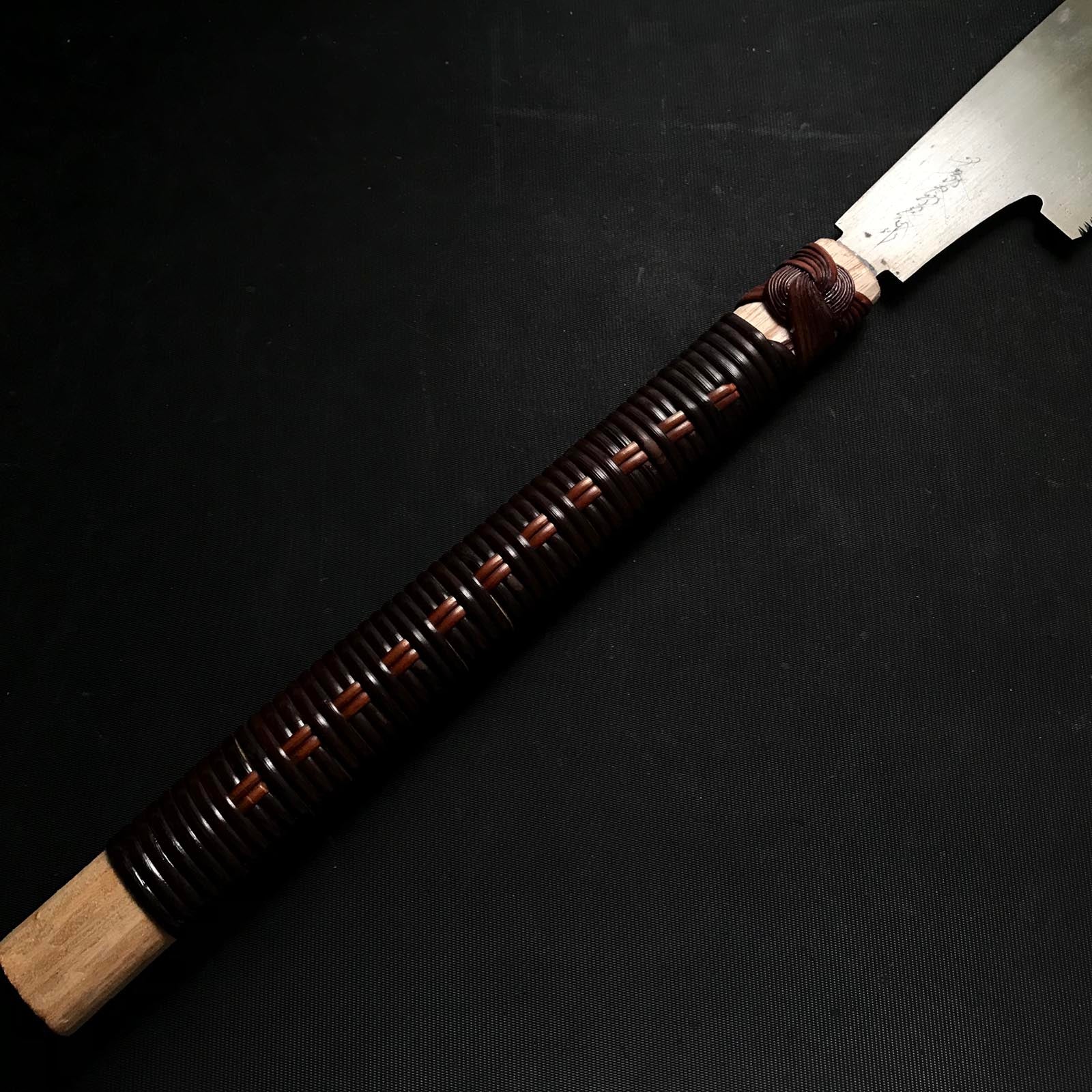 #K1 Ready to use! Old stock Single Edge Cross cut Hand Made Saw with Eddy Type Handles set by Kurashige 直ぐ使い 倉重栄助氏目立 渦巻き柄 片刃鋸 横挽 210m