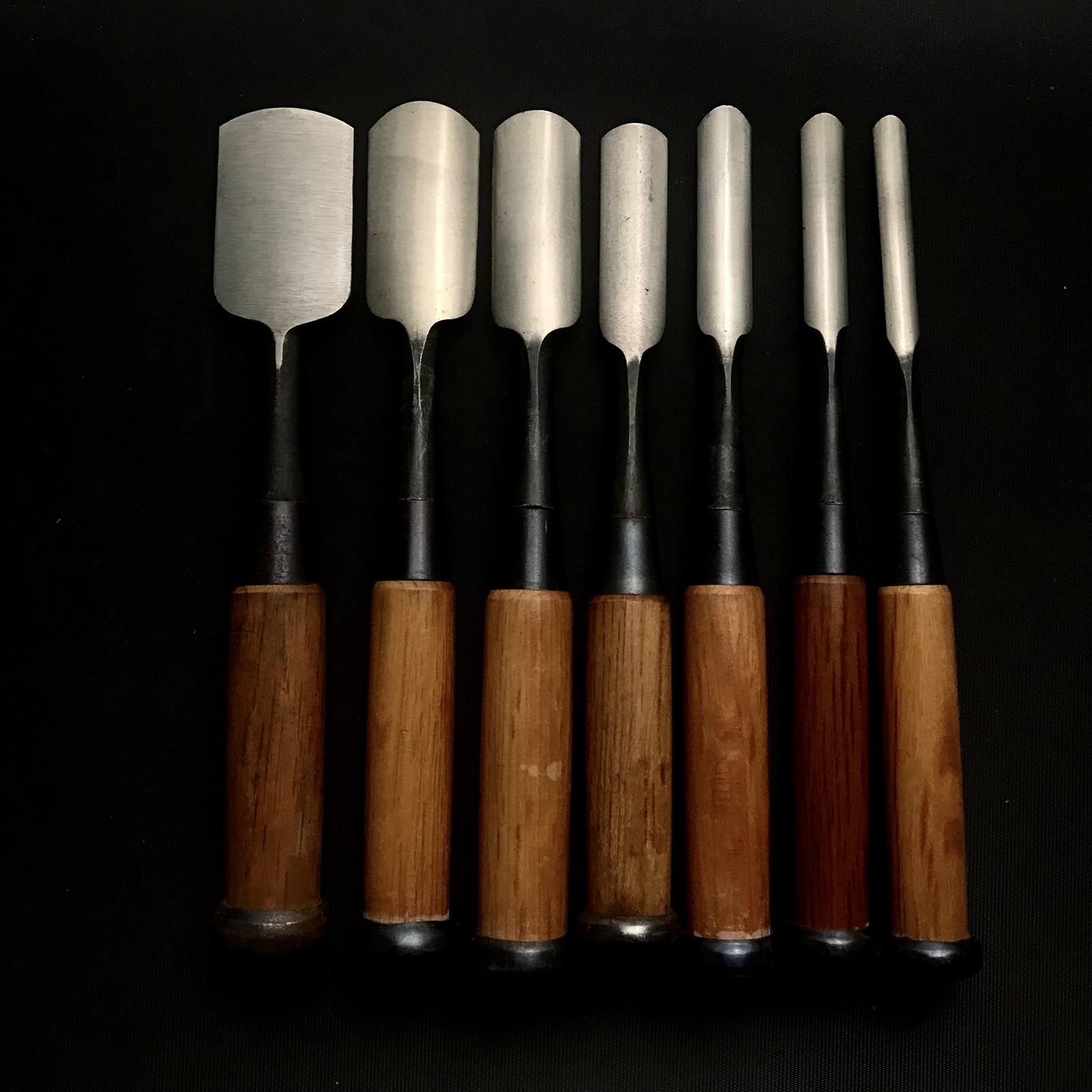 #7 旧蔵 外丸ノミセット 白鋼 掘り出し物 外丸組鑿 7本組 外丸ノミ