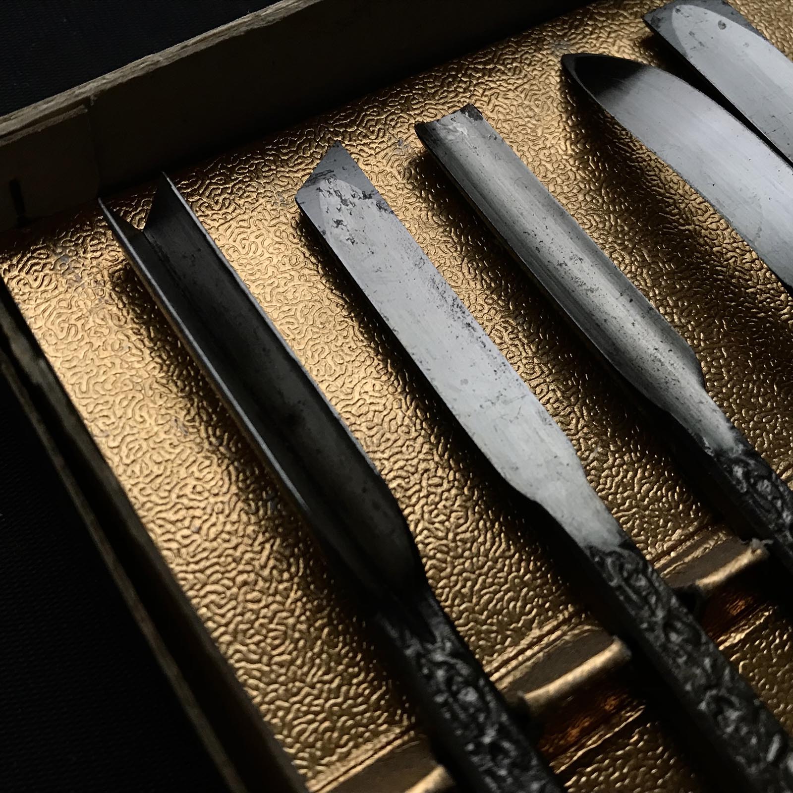 旧在庫 彫刻刀セット 青鋼 掘り出し物 共柄彫刻刀セット 青紙鋼