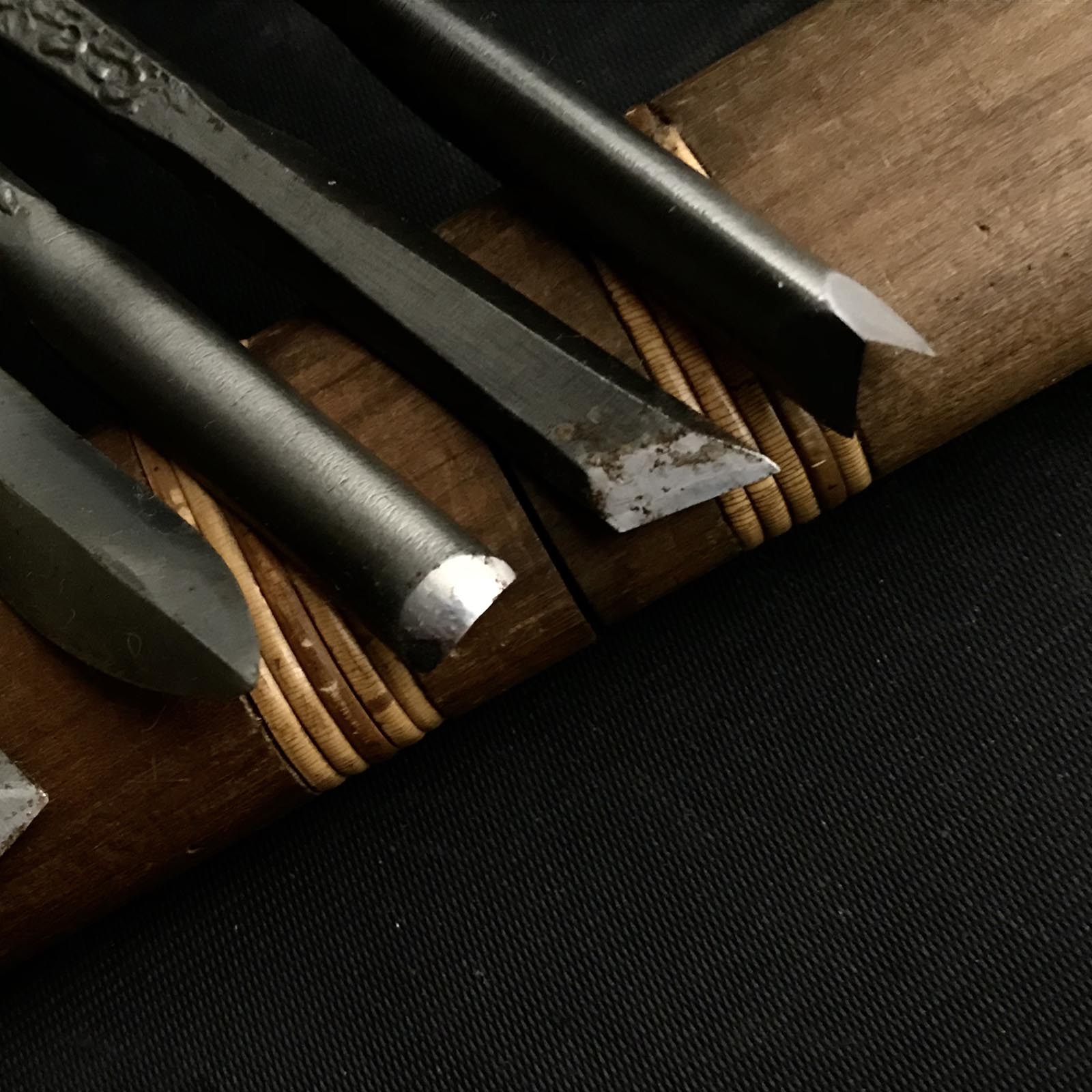 Old stock Carving chisels set with Blue steel 掘出し物 共柄彫刻刀セット 青紙鋼