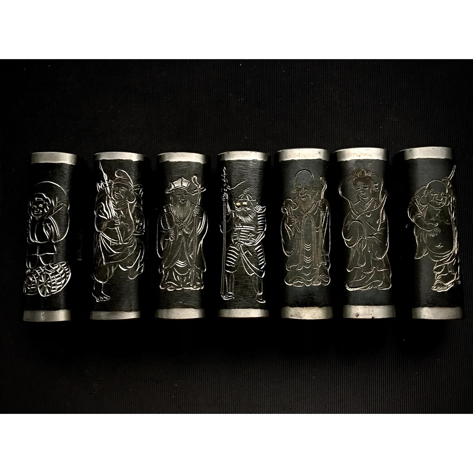 Old stock Masatsura Hand made Square Hammers Set with Carvings 掘出し物 馬場正行氏 七福神玄翁セット 四角玄翁 80匁