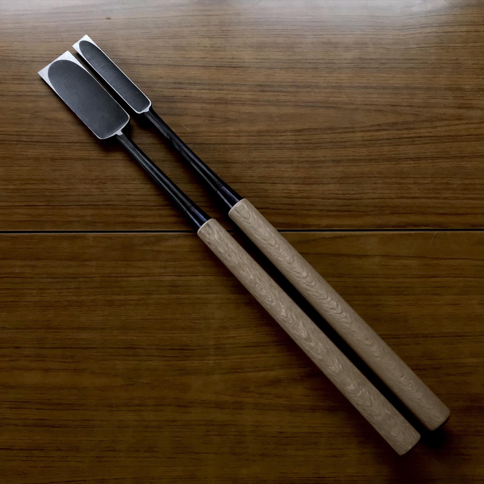 旧蔵 広次 鑿セット(大月のみ・本月のみ) 掘り出し物 廣貢 本突き組鑿 48mm 24mm