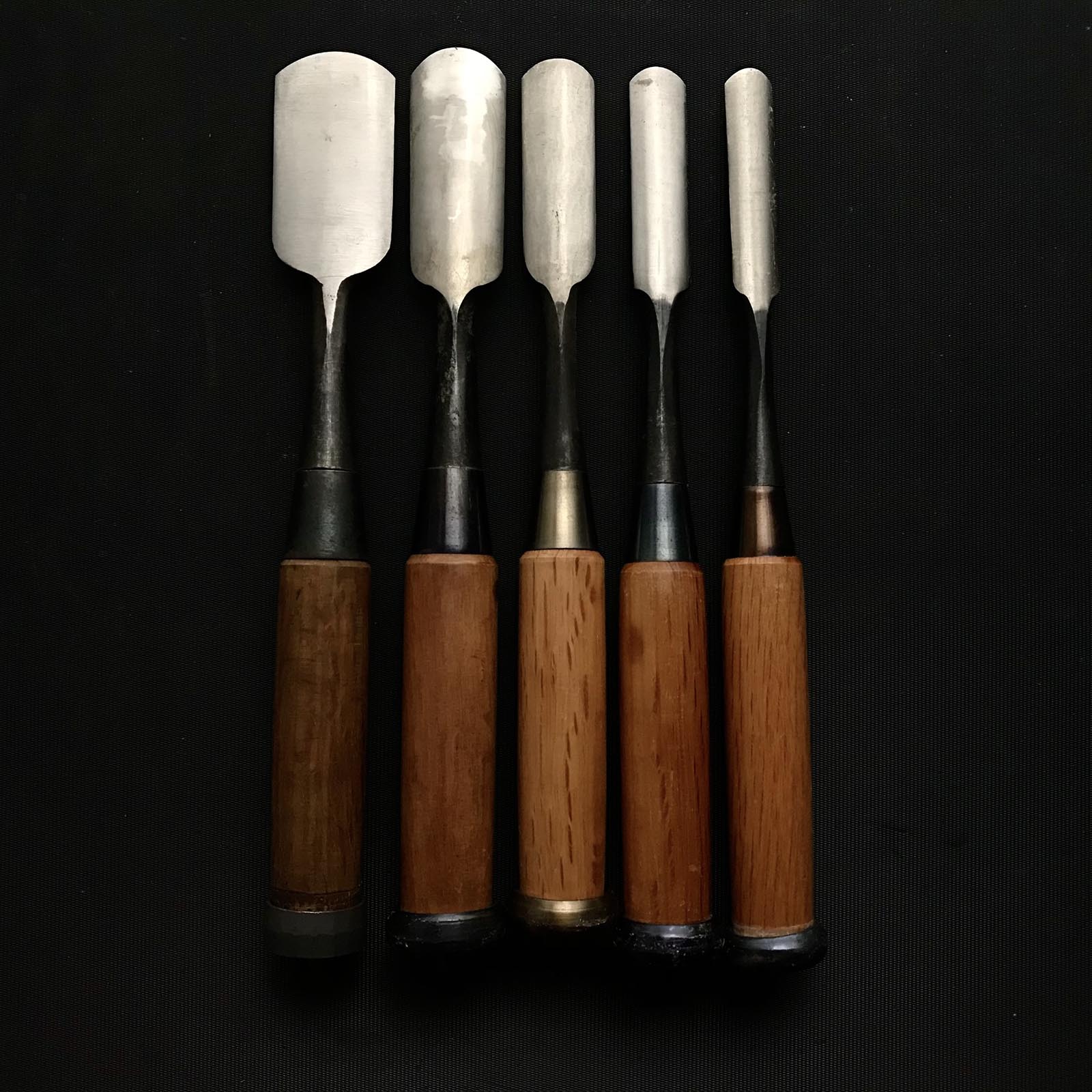 #10 旧蔵 外丸ノミセット 白鋼 掘り出し物 外丸組鑿 5本組 外丸ノミ