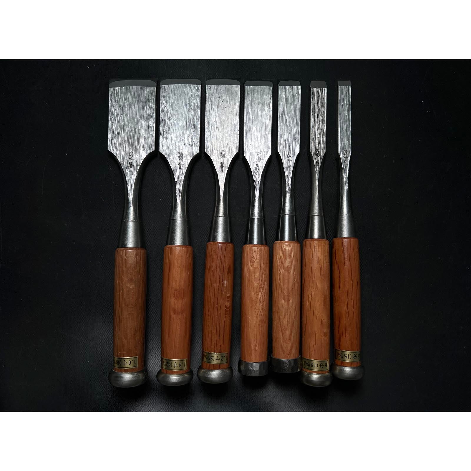 Old stock Sukemaru 3rd Damekiri chisels set with Triple ura 掘出し物 三代助丸作 碓氷金三郎氏 ダメ切り7本組鑿 Damekirinomi