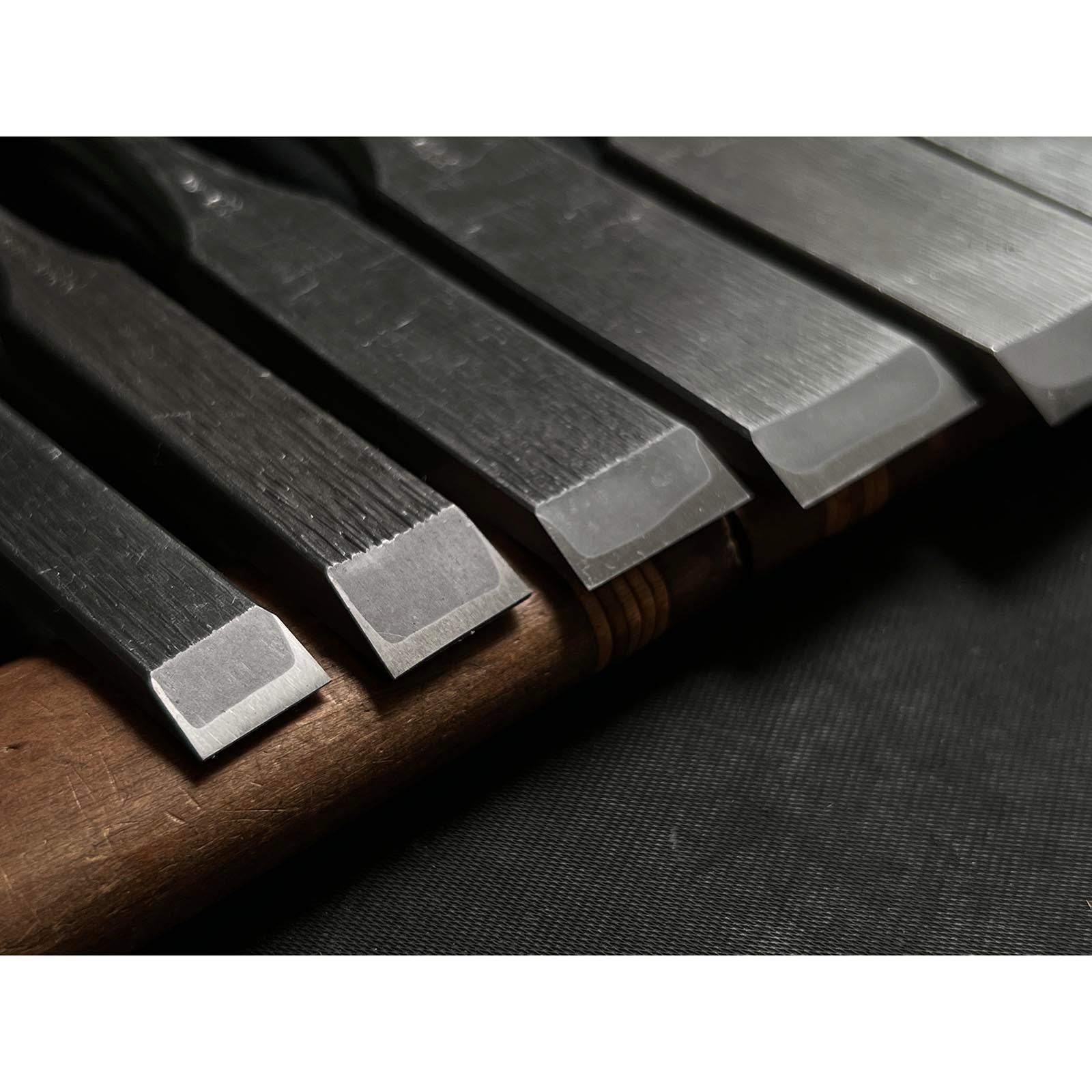 Old stock Sukemaru 3rd Damekiri chisels set with Triple ura 掘出し物 三代助丸作 碓氷金三郎氏 ダメ切り7本組鑿 Damekirinomi